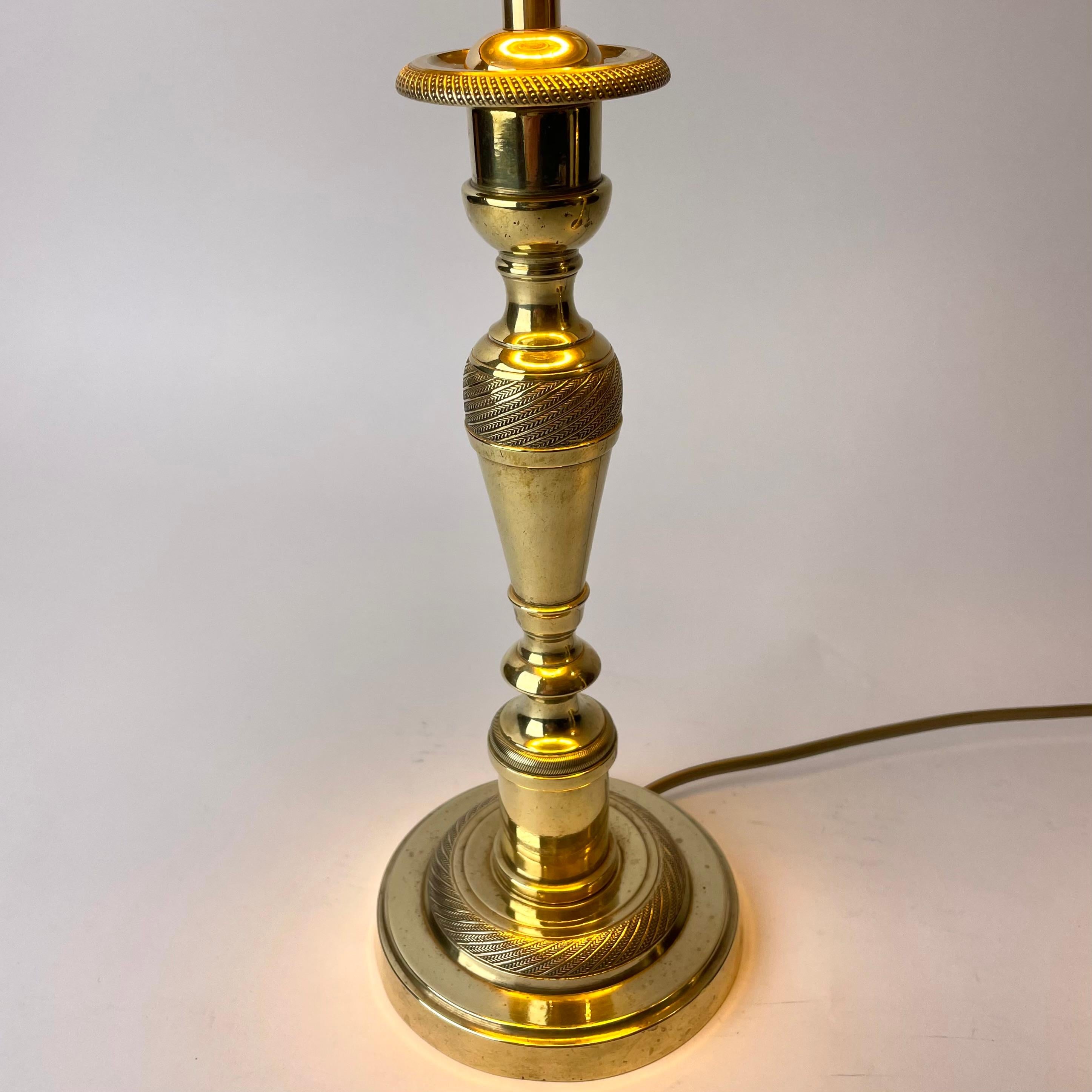 Beautiful pair of Empire Table Lamps originally candlesticks from the 1820s In Good Condition For Sale In Knivsta, SE