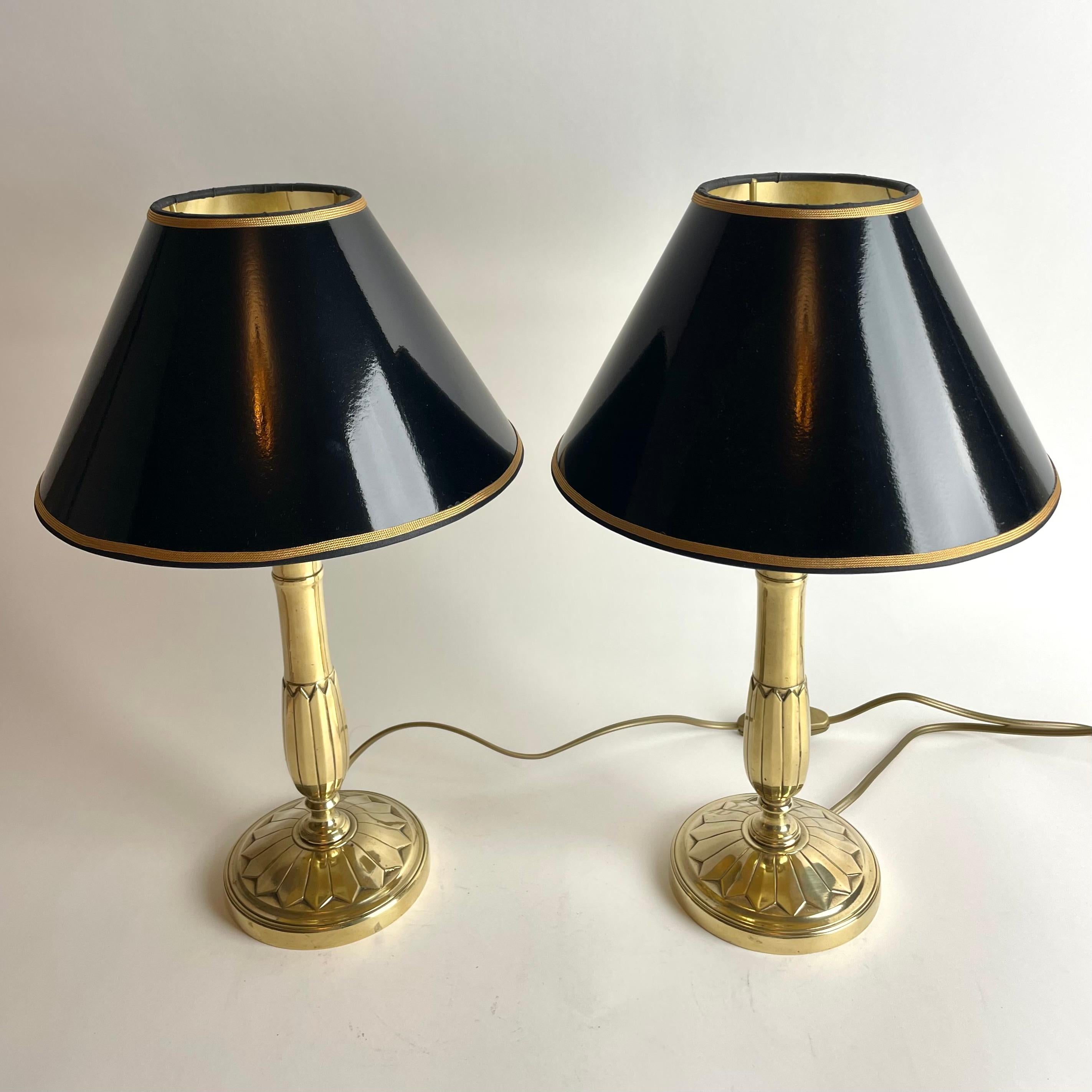 Beautiful pair of Empire Table Lamps, originally candlesticks from the 1820s In Good Condition For Sale In Knivsta, SE