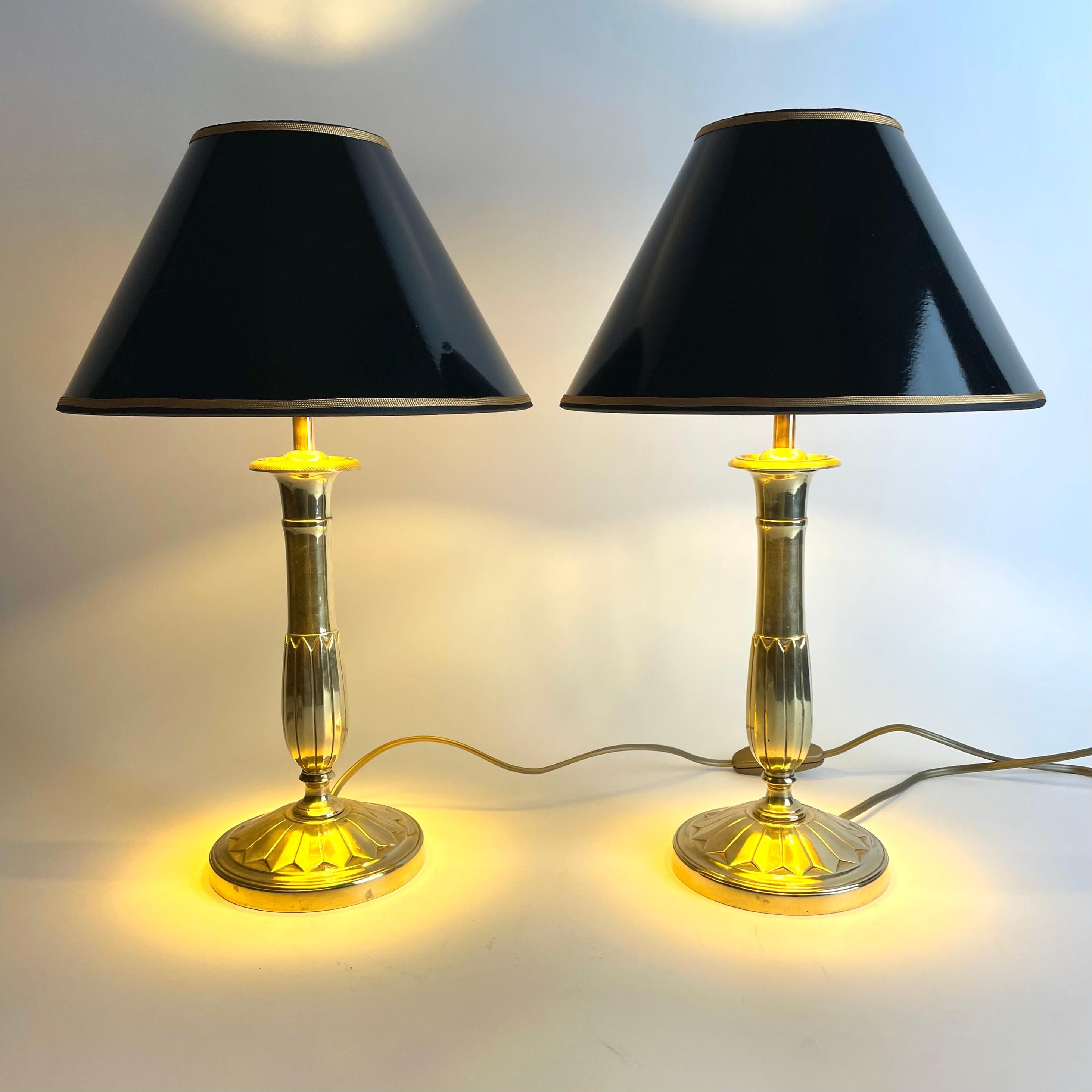 Early 19th Century Beautiful pair of Empire Table Lamps, originally candlesticks from the 1820s For Sale