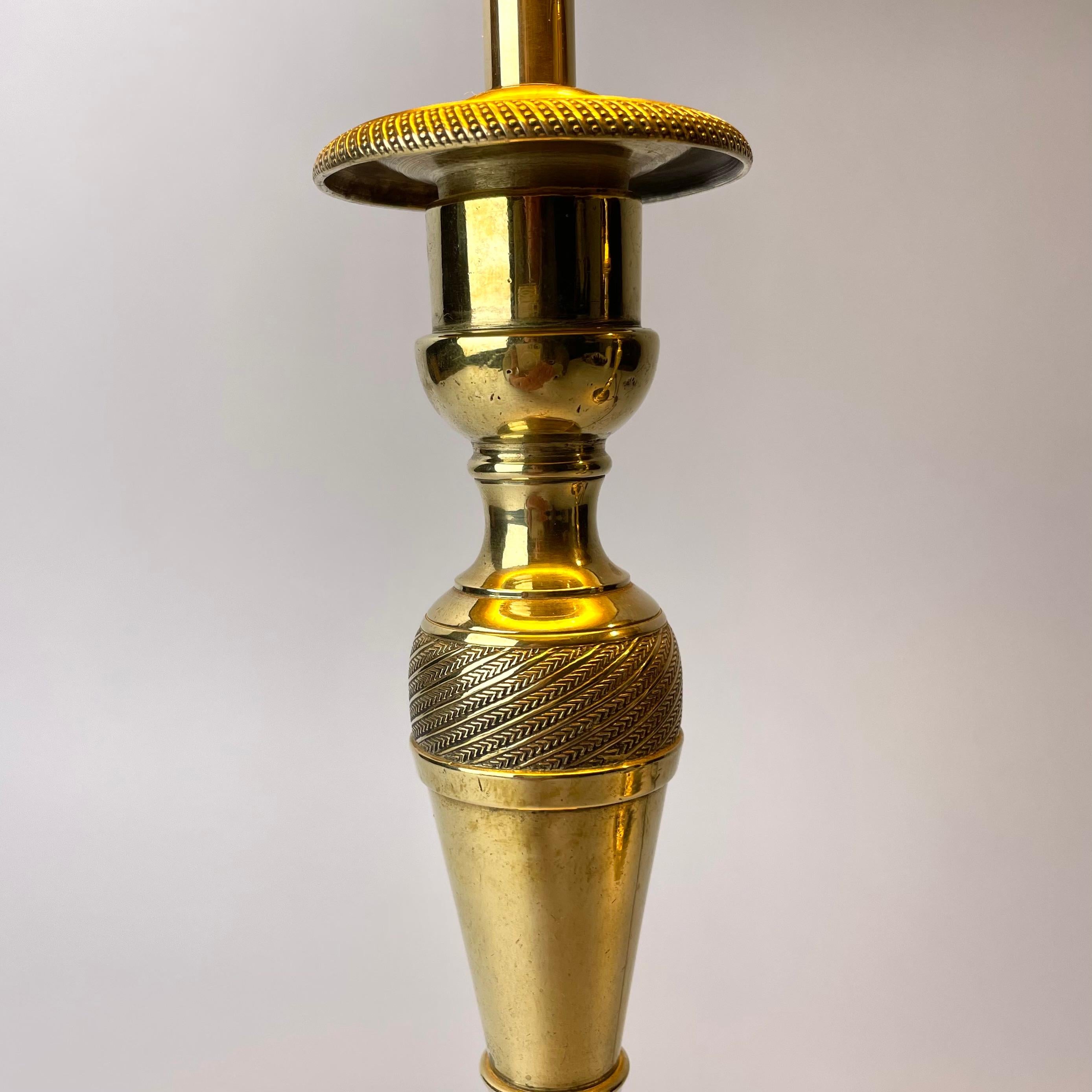 Brass Beautiful pair of Empire Table Lamps originally candlesticks from the 1820s For Sale