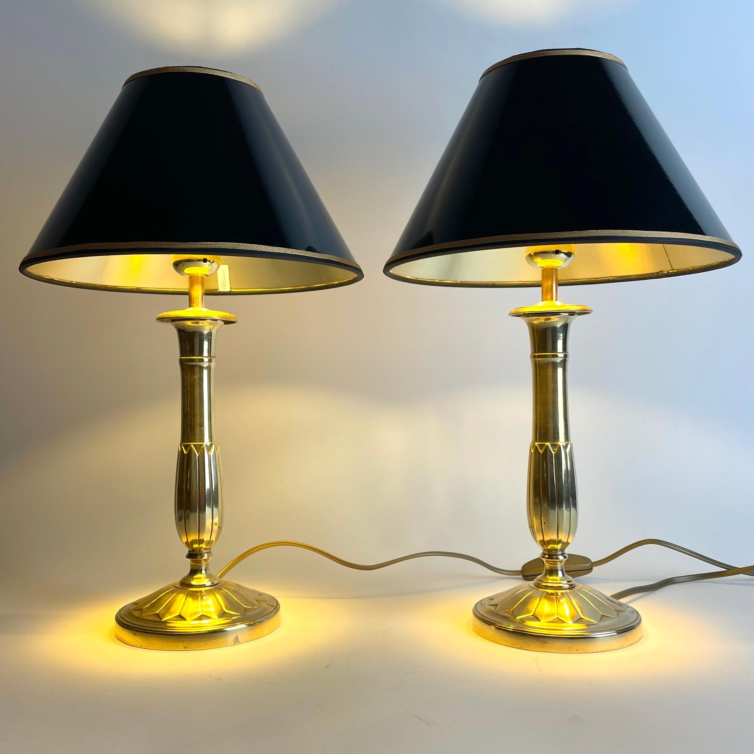 Bronze Beautiful pair of Empire Table Lamps, originally candlesticks from the 1820s For Sale