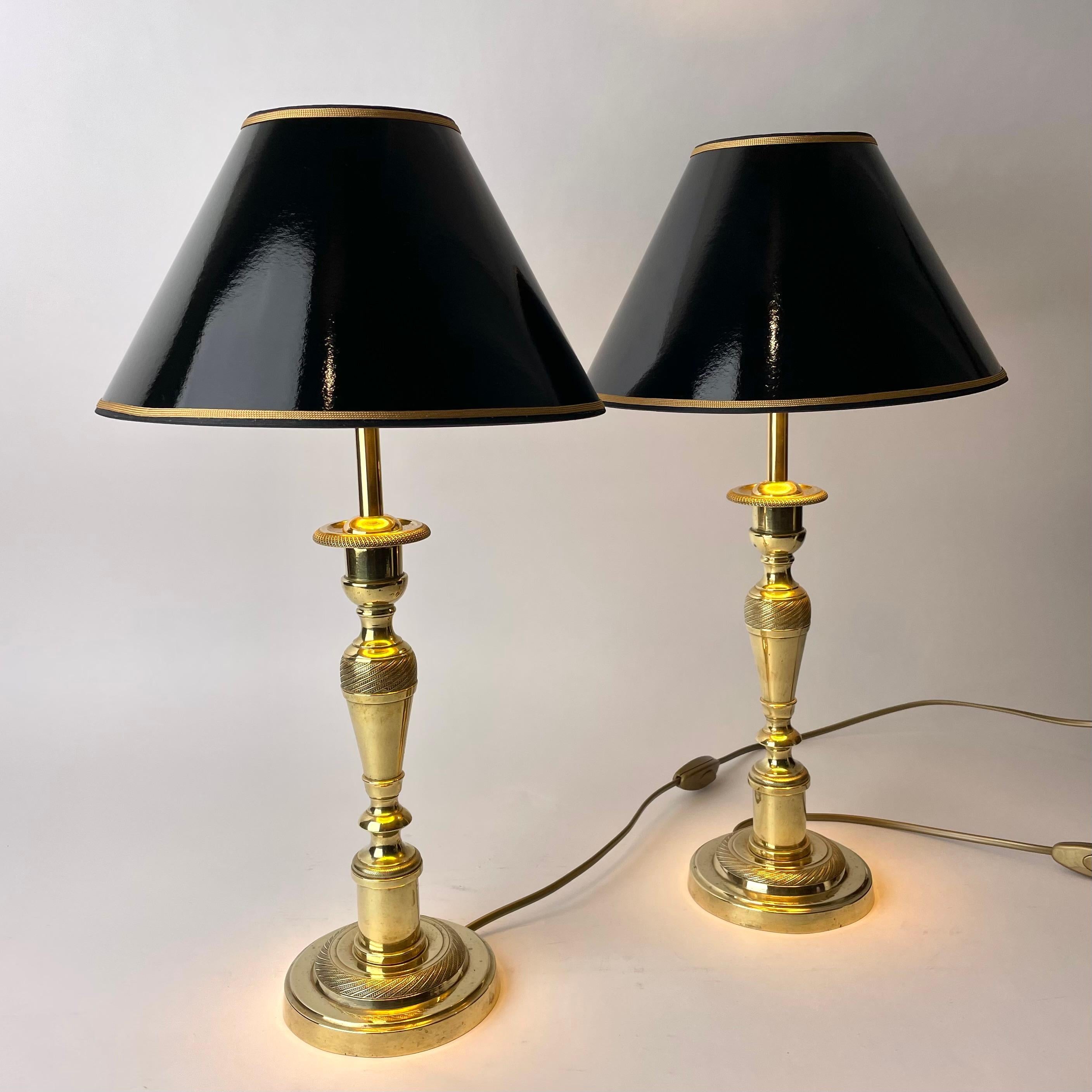 Beautiful pair of Empire Table Lamps originally candlesticks from the 1820s For Sale 3