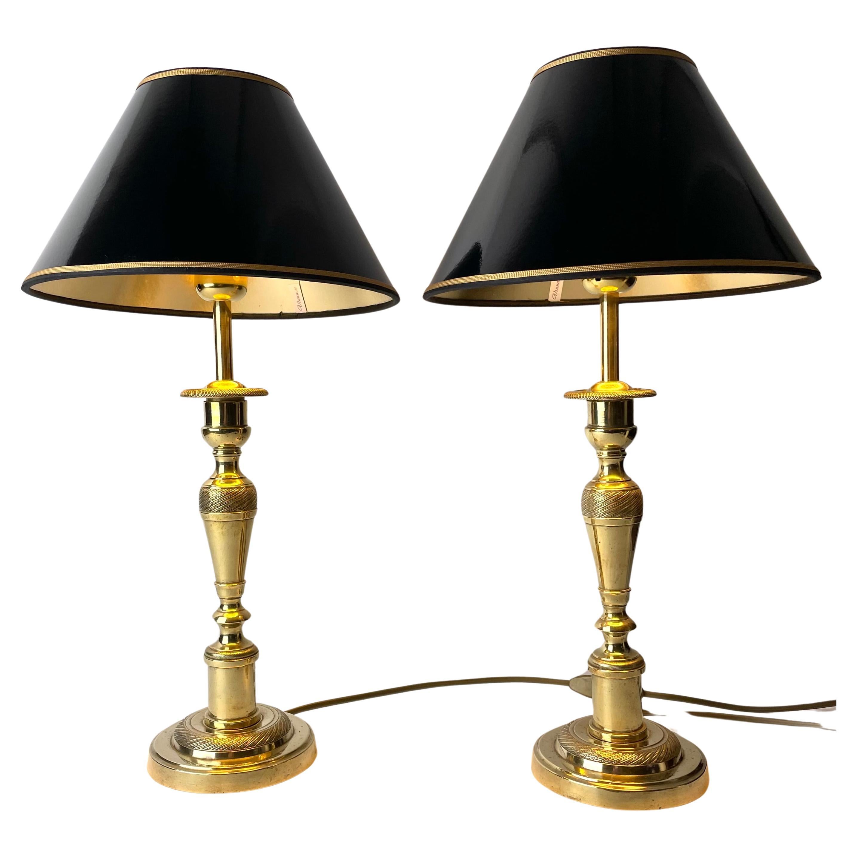 Magnifique paire de lampes de table Empire, chandeliers d'origine des années 1820