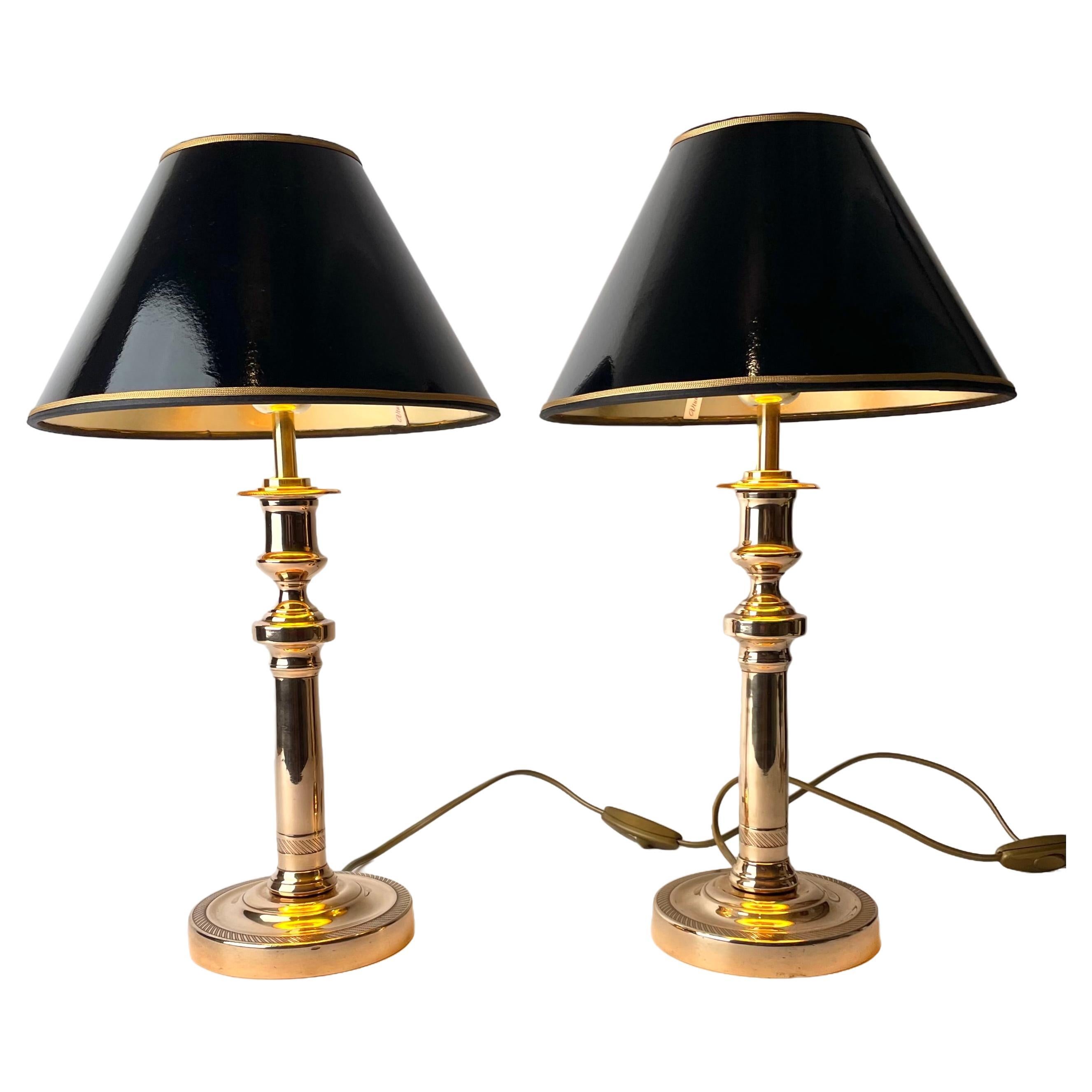Magnifique paire de lampes de table Empire, chandeliers d'origine des années 1820 en vente