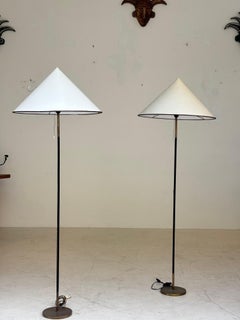 Beautiful pair of floorlamps by Jordi Vilanova in brass and stiched leather