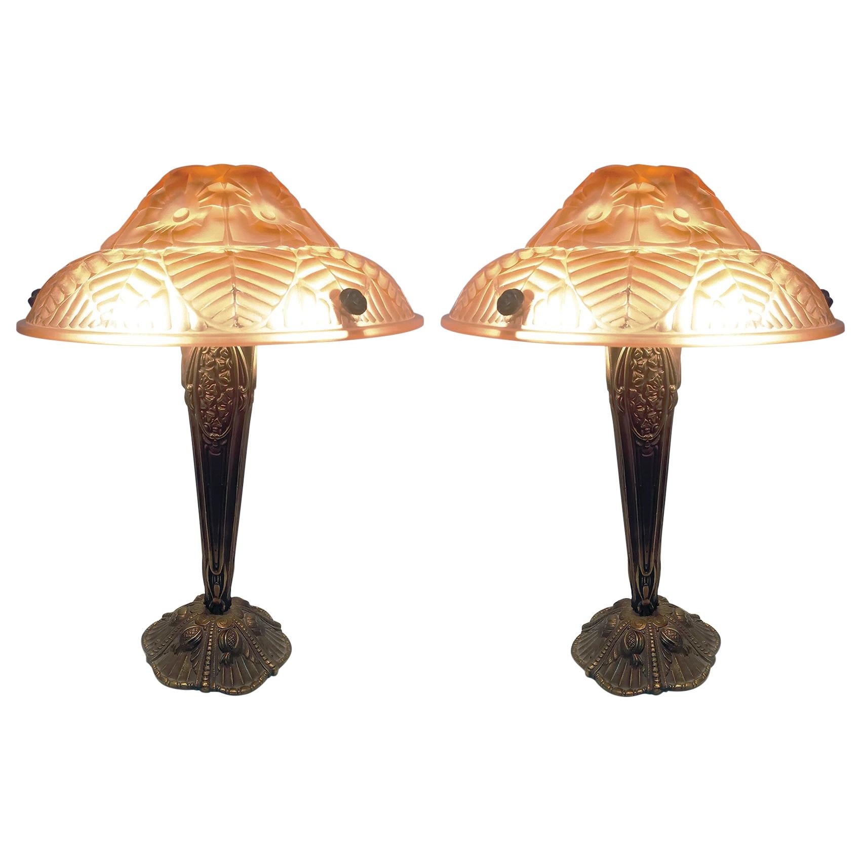 Beautiful Pair of French Art Deco Table Lamps Signed Ranc Freres, circa 1930 For Sale