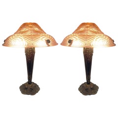 Vintage Beautiful Pair of French Art Deco Table Lamps Signed Ranc Freres, circa 1930