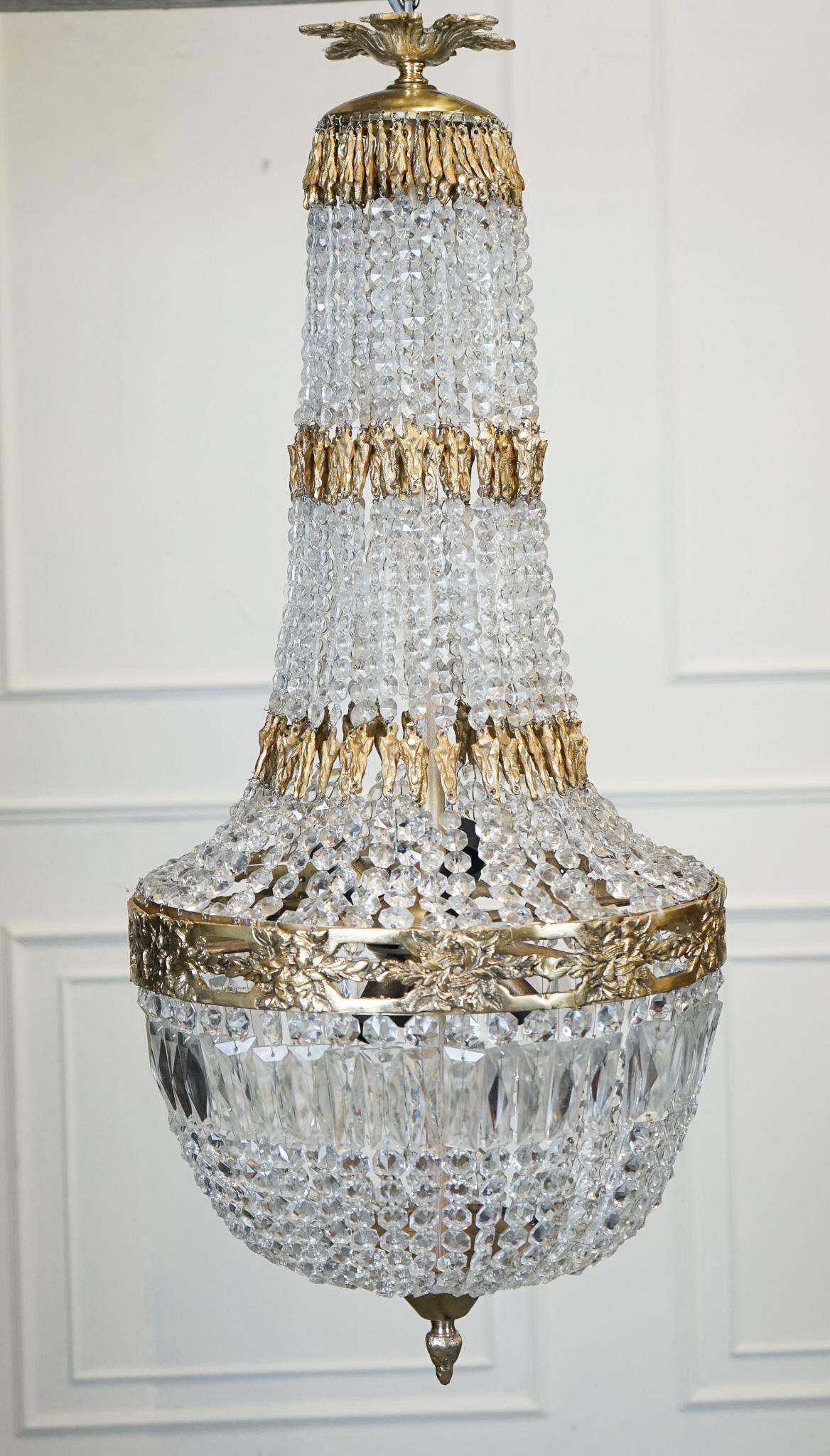 Beautiful Pair Of French Empire Style Bag Chandeliers For Sale 12