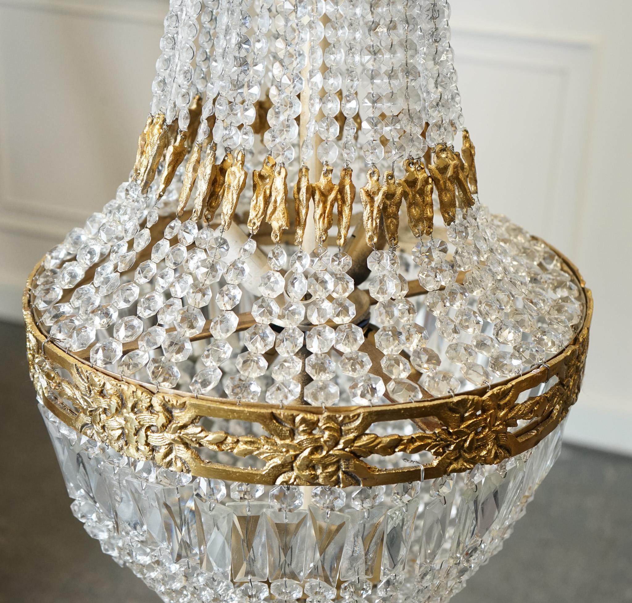 Hand-Crafted Beautiful Pair Of French Empire Style Bag Chandeliers For Sale