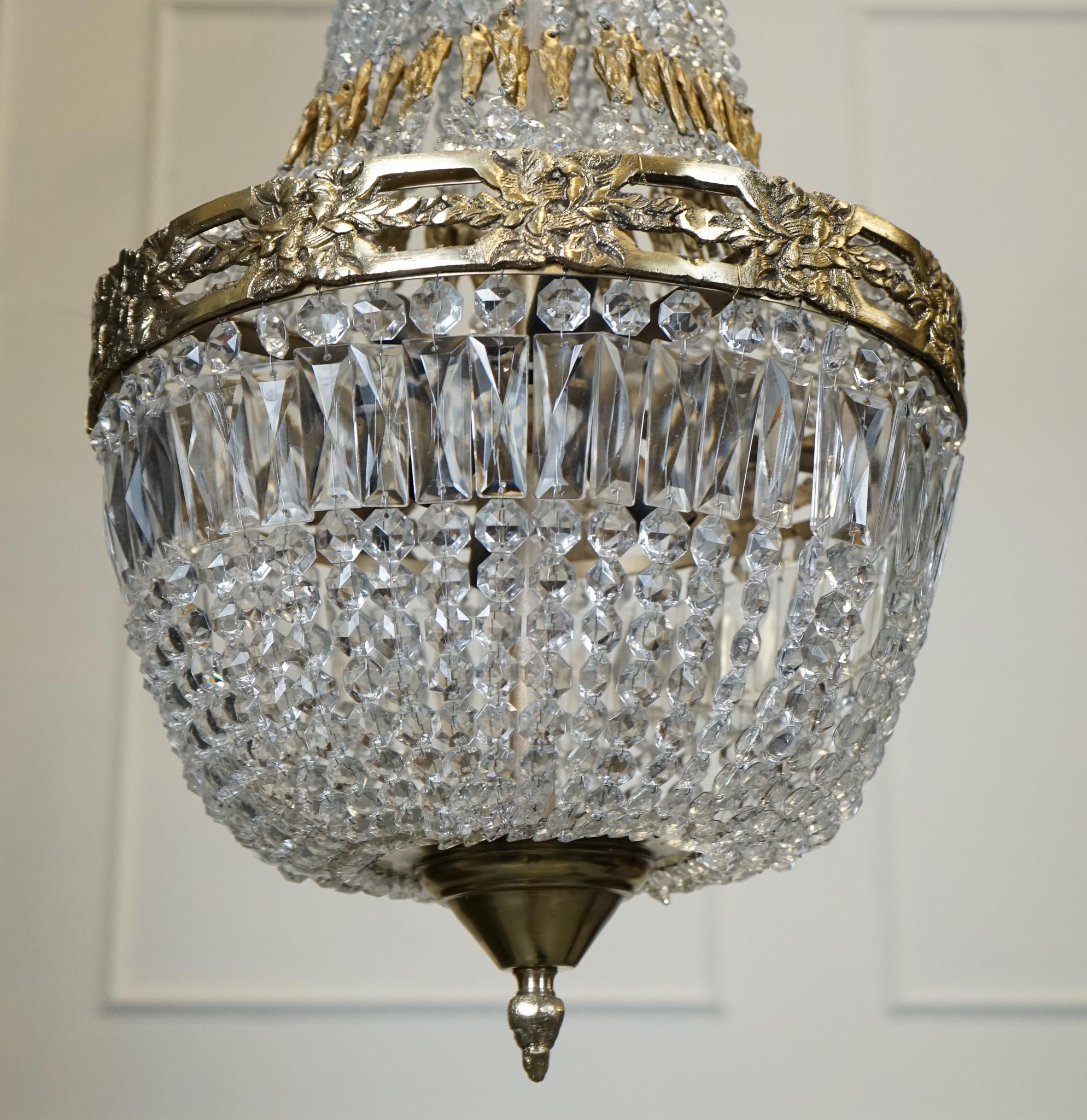Beautiful Pair Of French Empire Style Bag Chandeliers In Good Condition For Sale In Crawley, GB