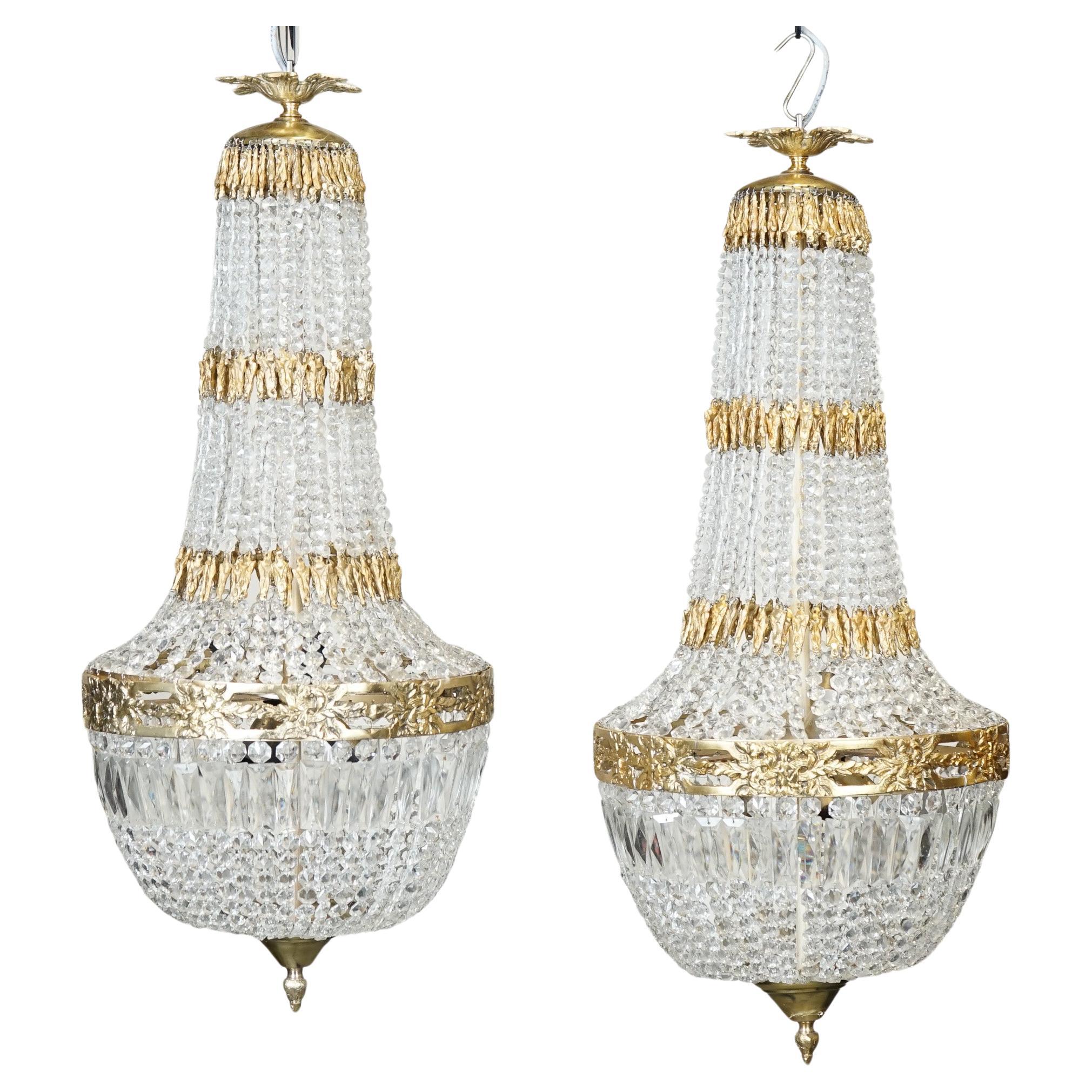 Beautiful Pair Of French Empire Style Bag Chandeliers