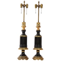 Vintage Beautiful Pair of French Gilt Bronze Mounted Black Amethyst Crystal Lamps