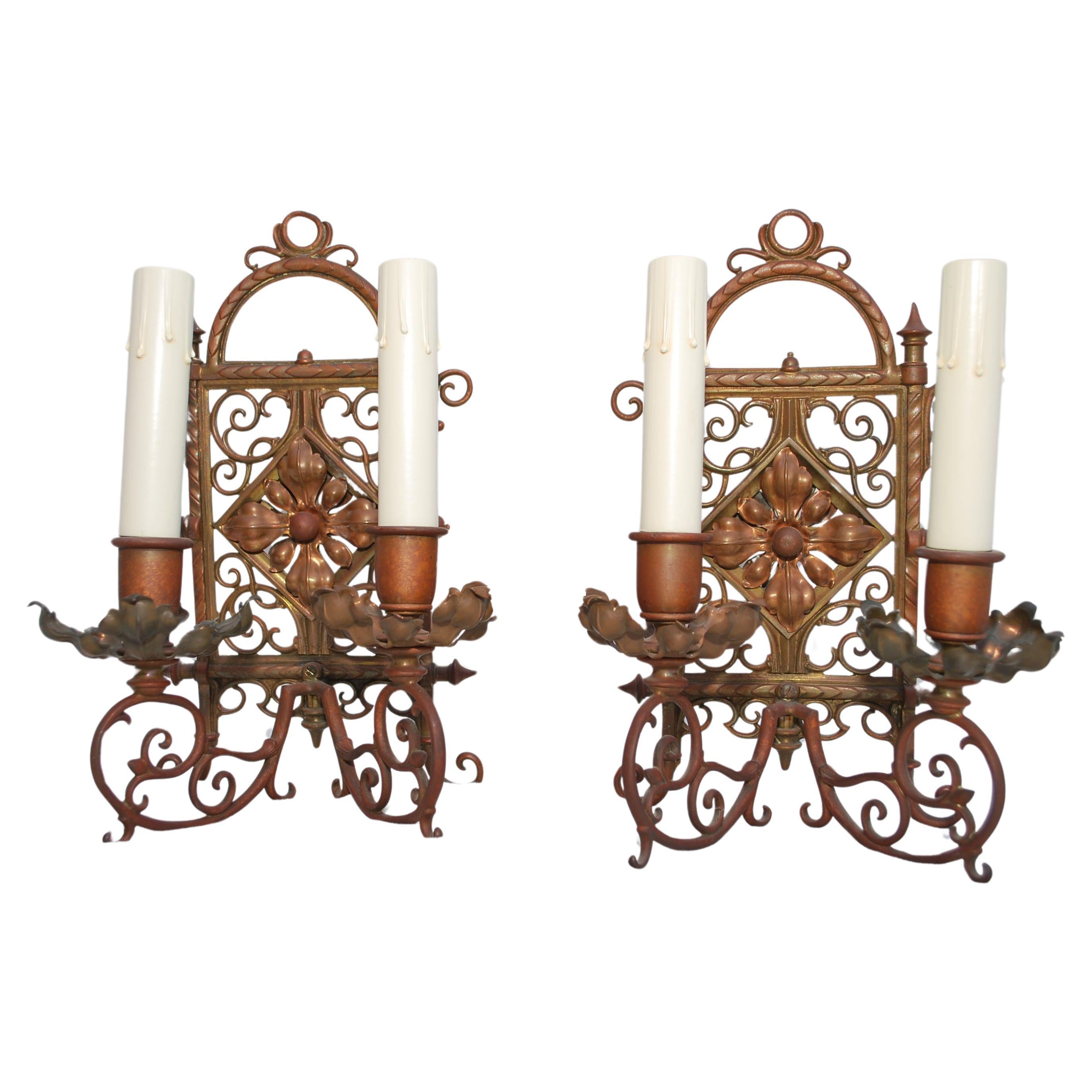 Beautiful pair of French late 19 TH Century bronze sconces For Sale