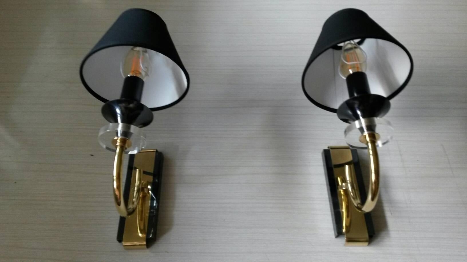 Gilt Pair of French Neoclassical Style Sconces, 1950 For Sale
