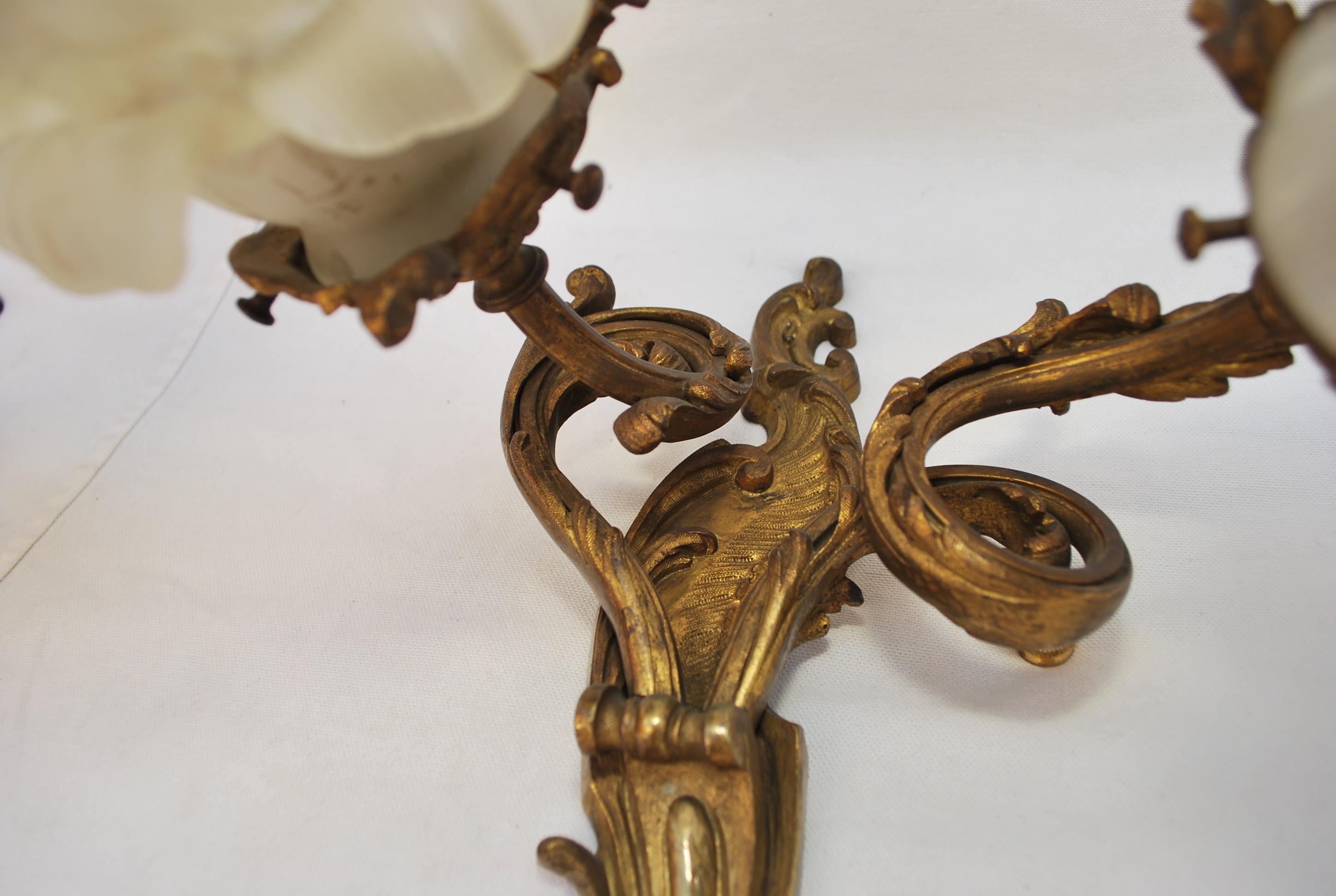 Bronze Beautiful pair of French turn of the century bronze sconces Louis XV style For Sale