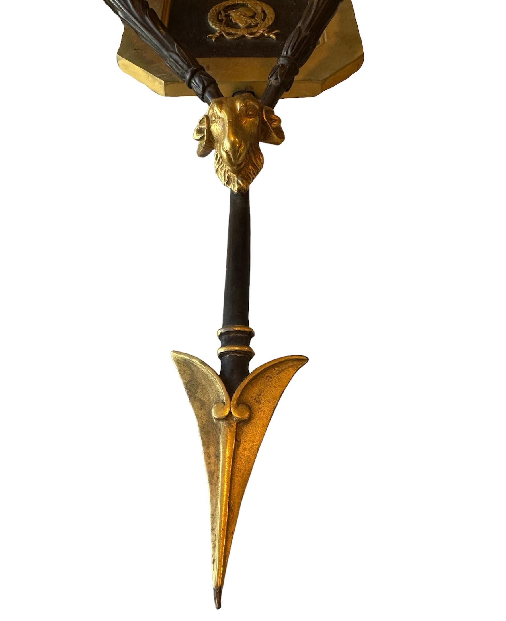 19th Century Beautiful Pair of Gilt & Bronze Candle Sconces w/ Arrow Motif For Sale