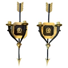 Magnifique paire d'appliques à bougie en bronze et doré avec motif Arrow