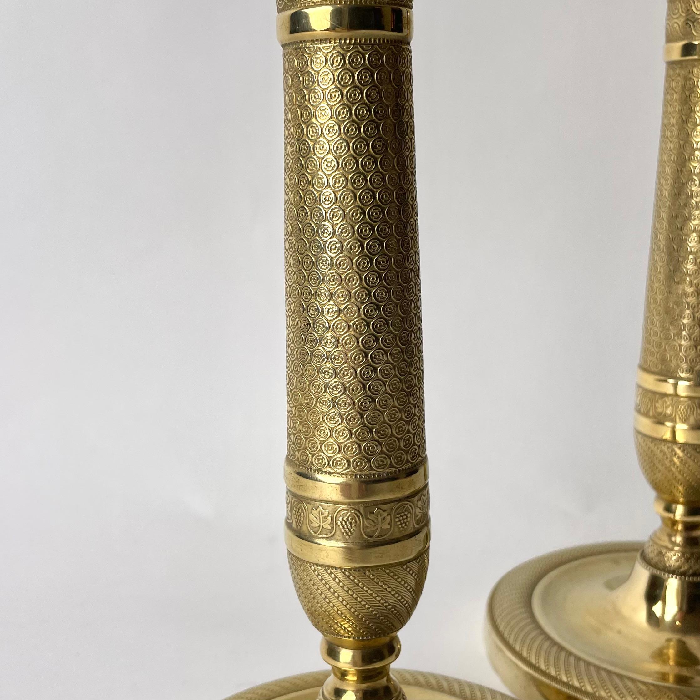 Early 19th Century Beautiful pair of gilt Empire Candlesticks from 1820s For Sale