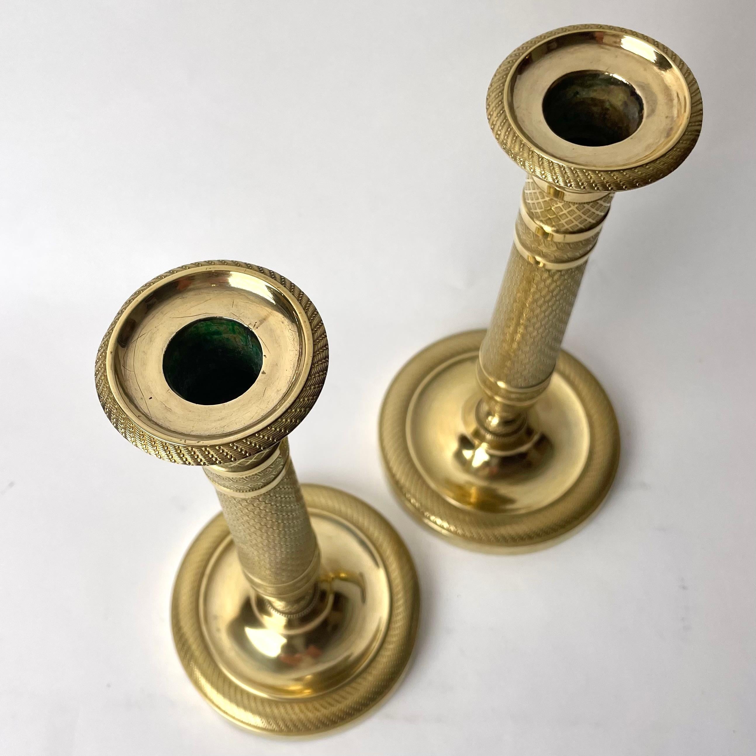 Beautiful pair of gilt Empire Candlesticks from 1820s For Sale 1