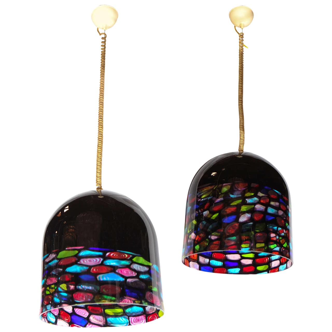 Beautiful Pair of Glass Pendants by Leucos