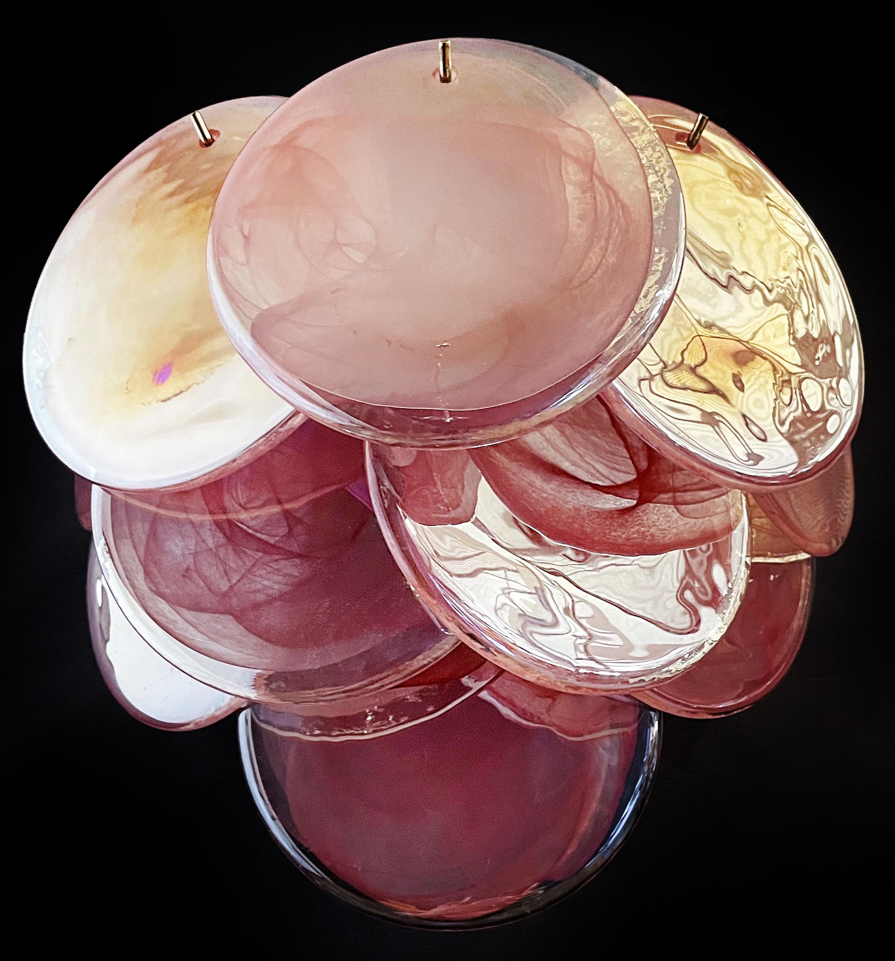 Beautiful Pair of glass wall sconces - 10 iridescent alabaster pink discs 8
