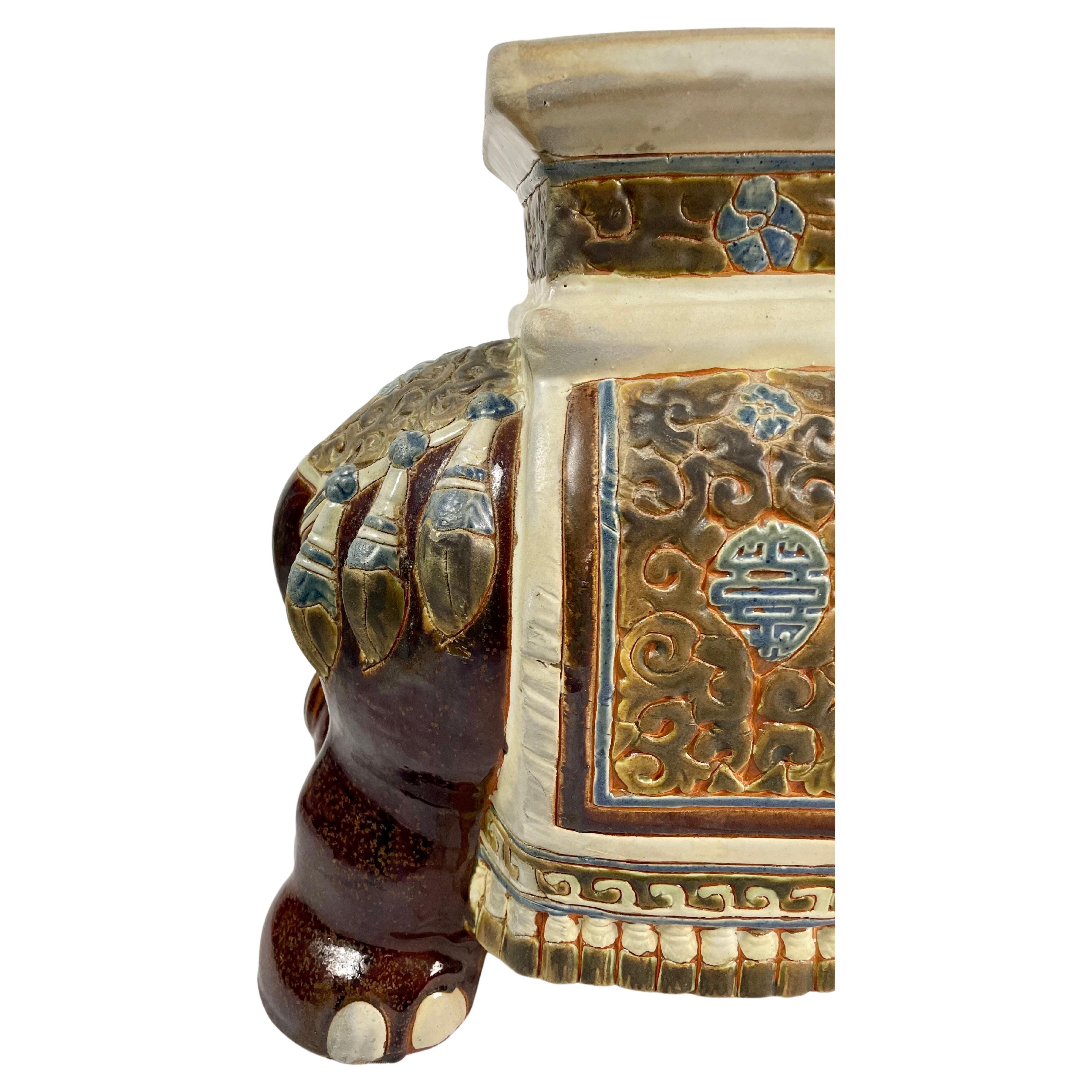 Ceramic Pair of brown glazed ceramic elephants, garden stools or plant holders, China For Sale