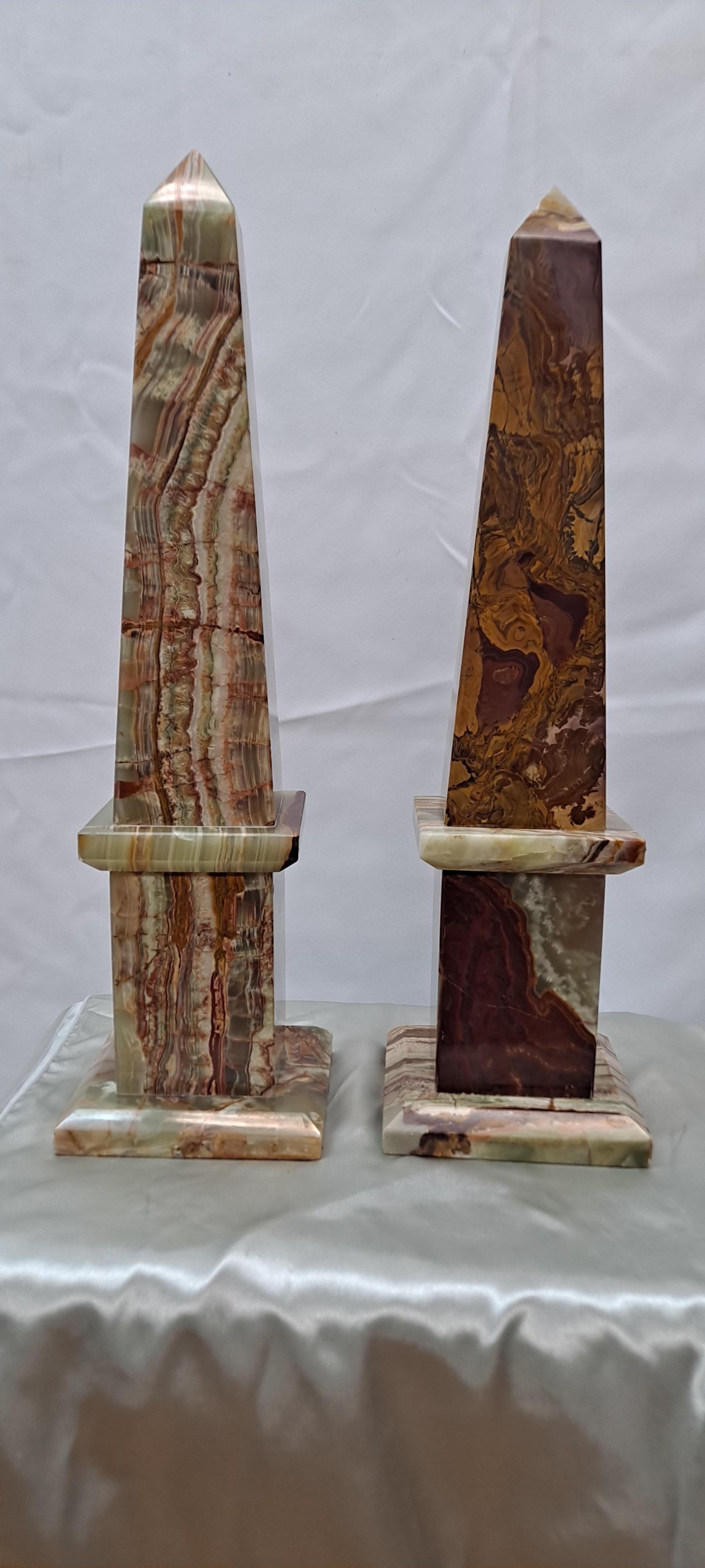 Beautiful Pair of Grand-Tour Style Polished Onyx Obelisks

5x5x19h