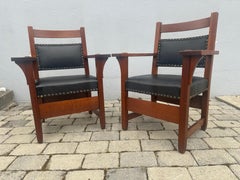 Beautiful PAIR of  1901  Gustav Stickley large     LOUNGE    Arm Chairs - W7450