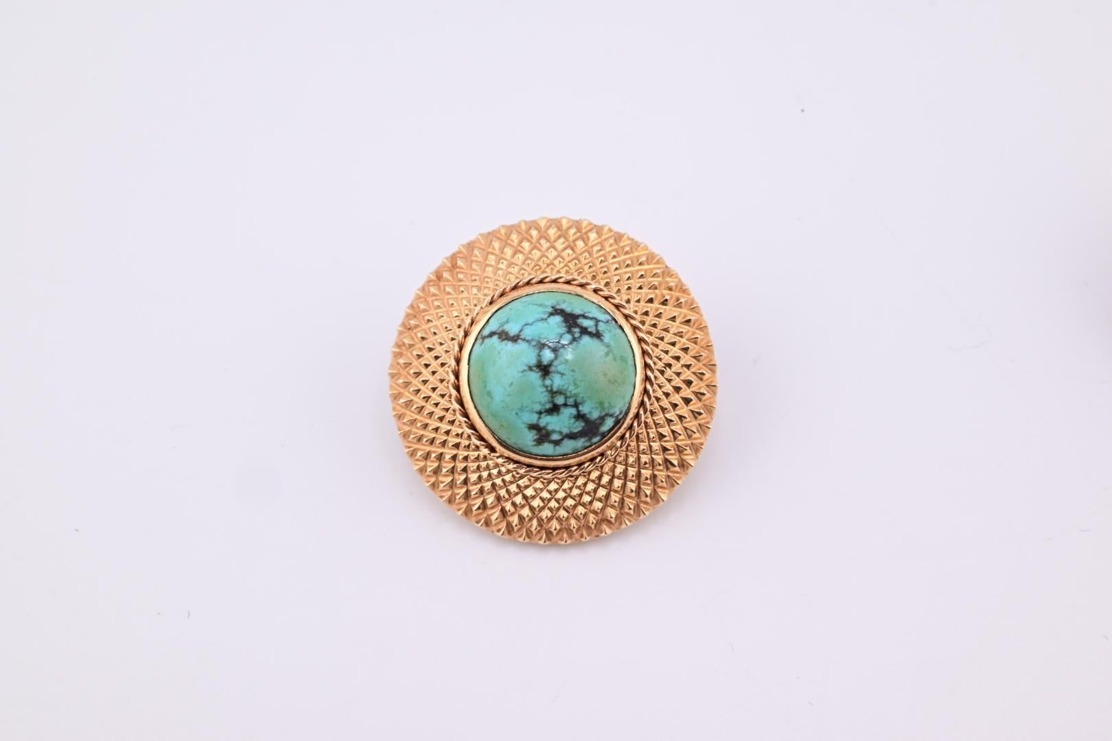 Taille ronde Belle paire de boucles d'oreilles H Stern en turquoise 18 carats
