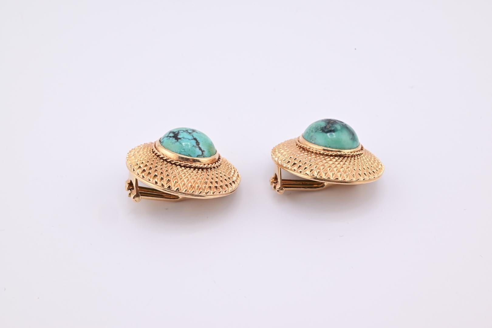  Belle paire de boucles d'oreilles H Stern en turquoise 18 carats Pour femmes 