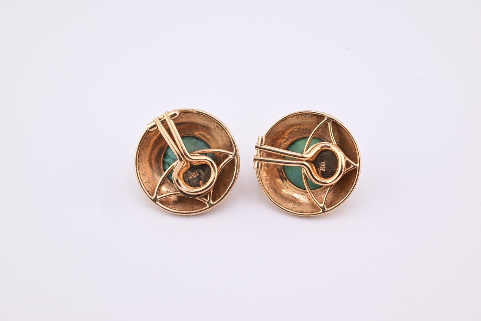 Belle paire de boucles d'oreilles H Stern en turquoise 18 carats 1