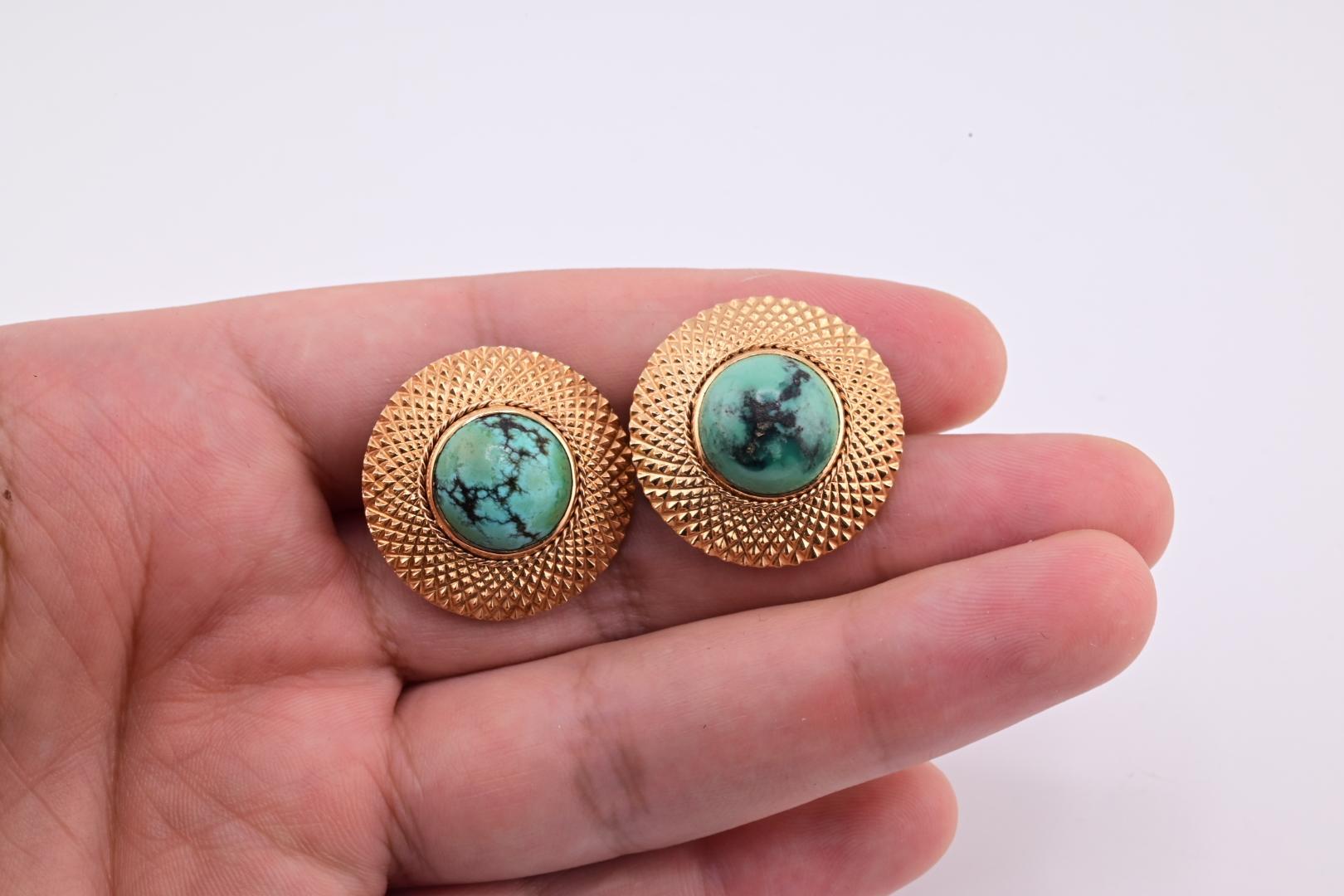 Belle paire de boucles d'oreilles H Stern en turquoise 18 carats 2