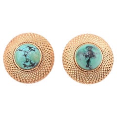 Belle paire de boucles d'oreilles H Stern en turquoise 18 carats