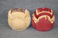 Beautiful Pair of Hand-Made Finely Upholstered Ottomans or Poufs