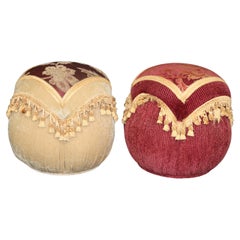 Vintage Beautiful Pair of Hand-Made Finely Upholstered Ottomans or Poufs