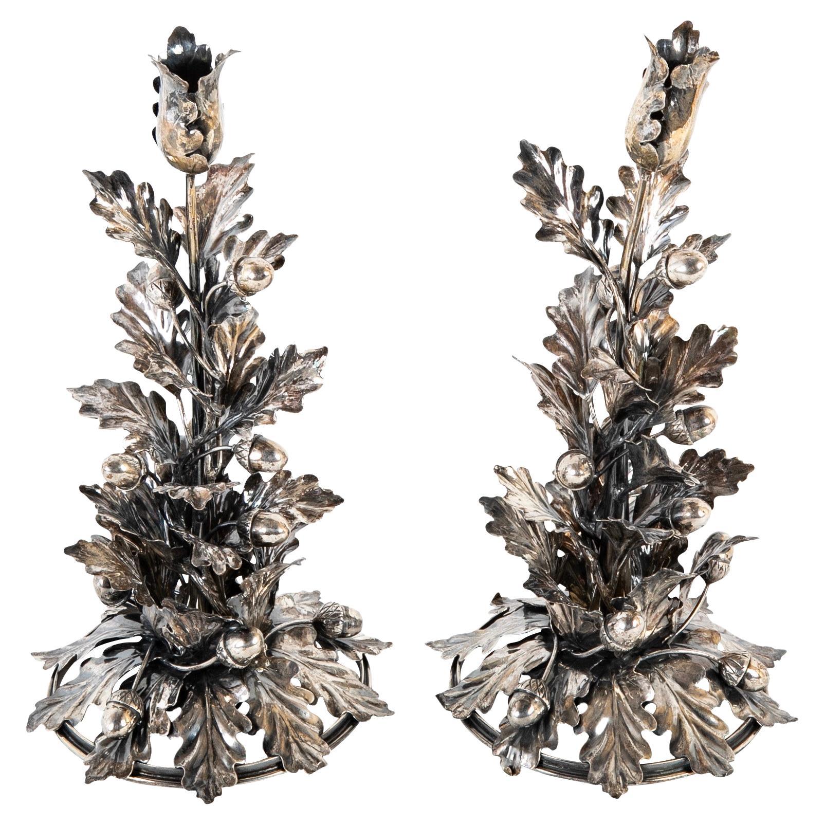 Beautiful Pair of Italian Buccellati Sterling Silver Candlesticks For Sale