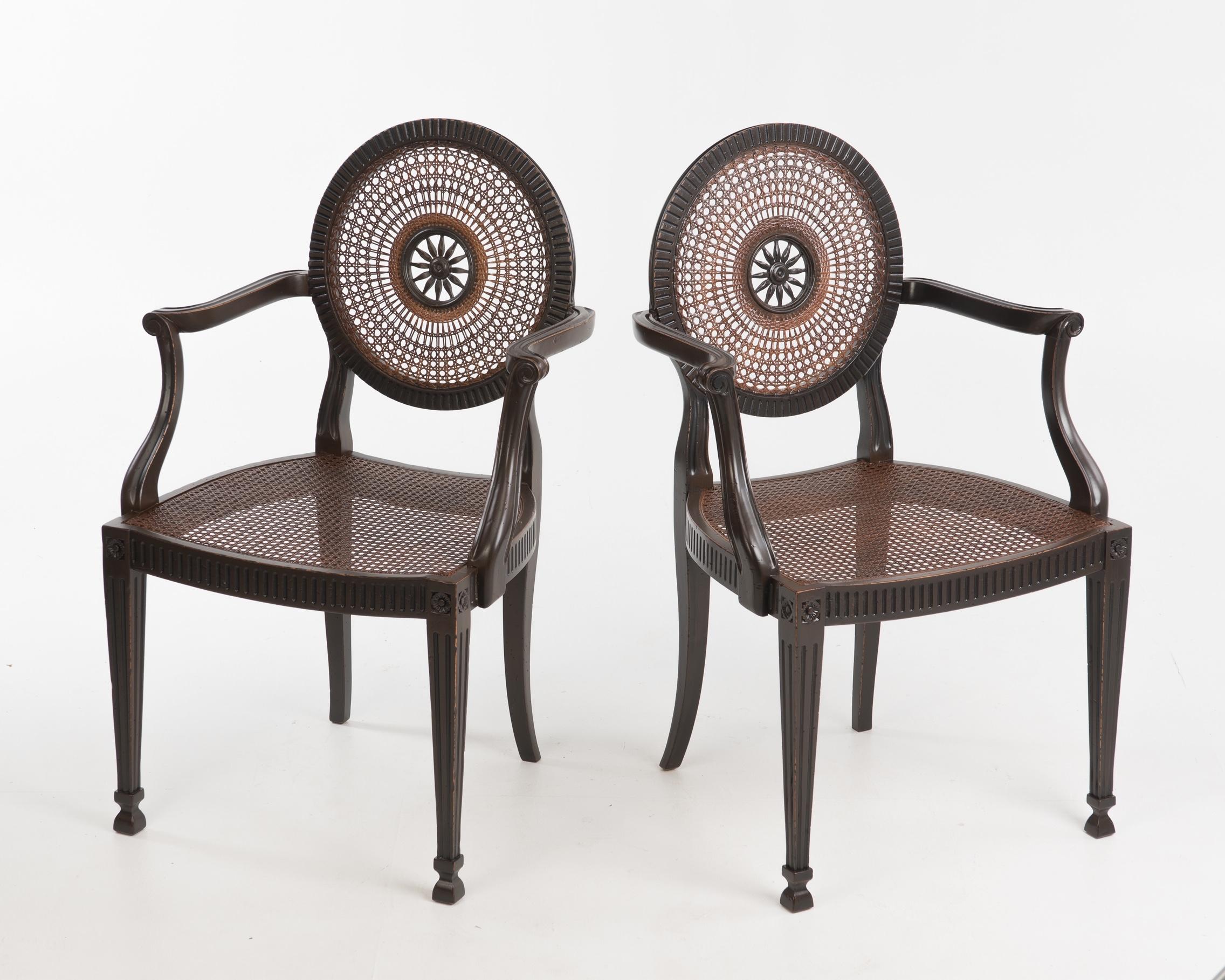 Beautiful Pair of Italian Carved Wood and Caned Armchairs In Good Condition In Hopewell, NJ