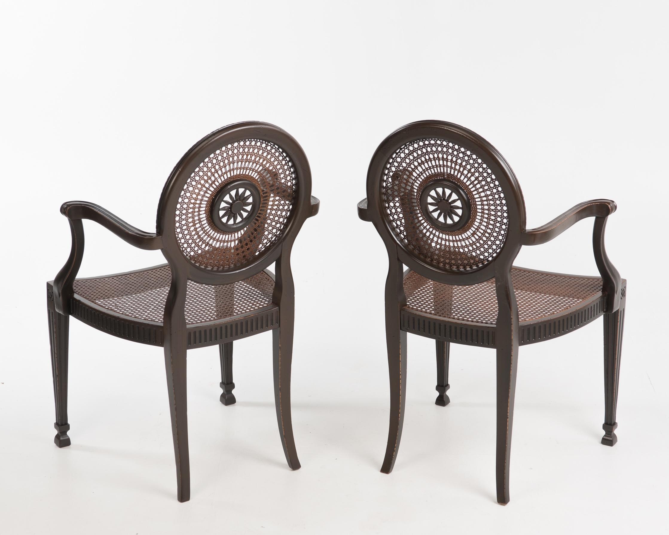 Mid-20th Century Beautiful Pair of Italian Carved Wood and Caned Armchairs