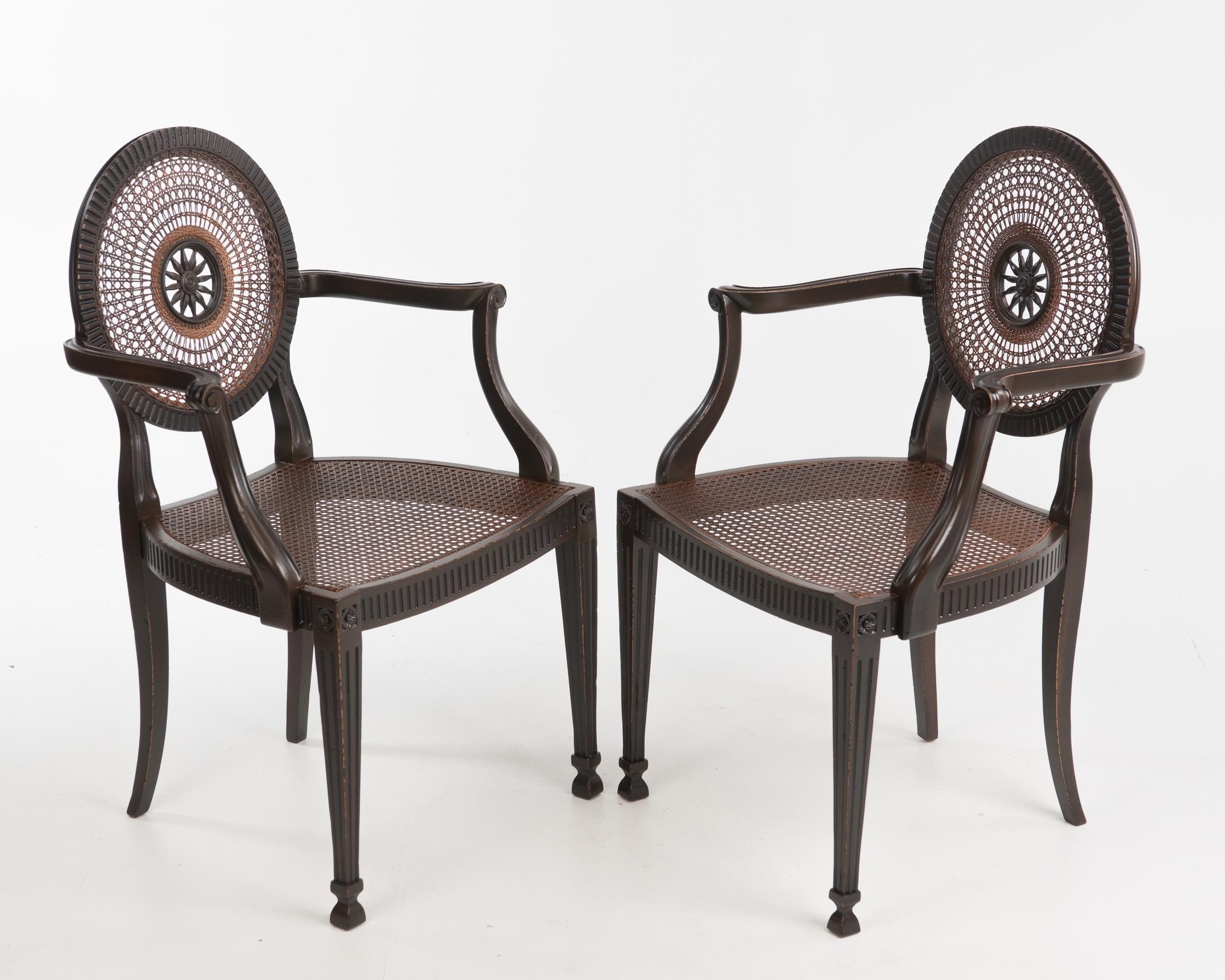 Beautiful Pair of Italian Carved Wood and Caned Armchairs 2