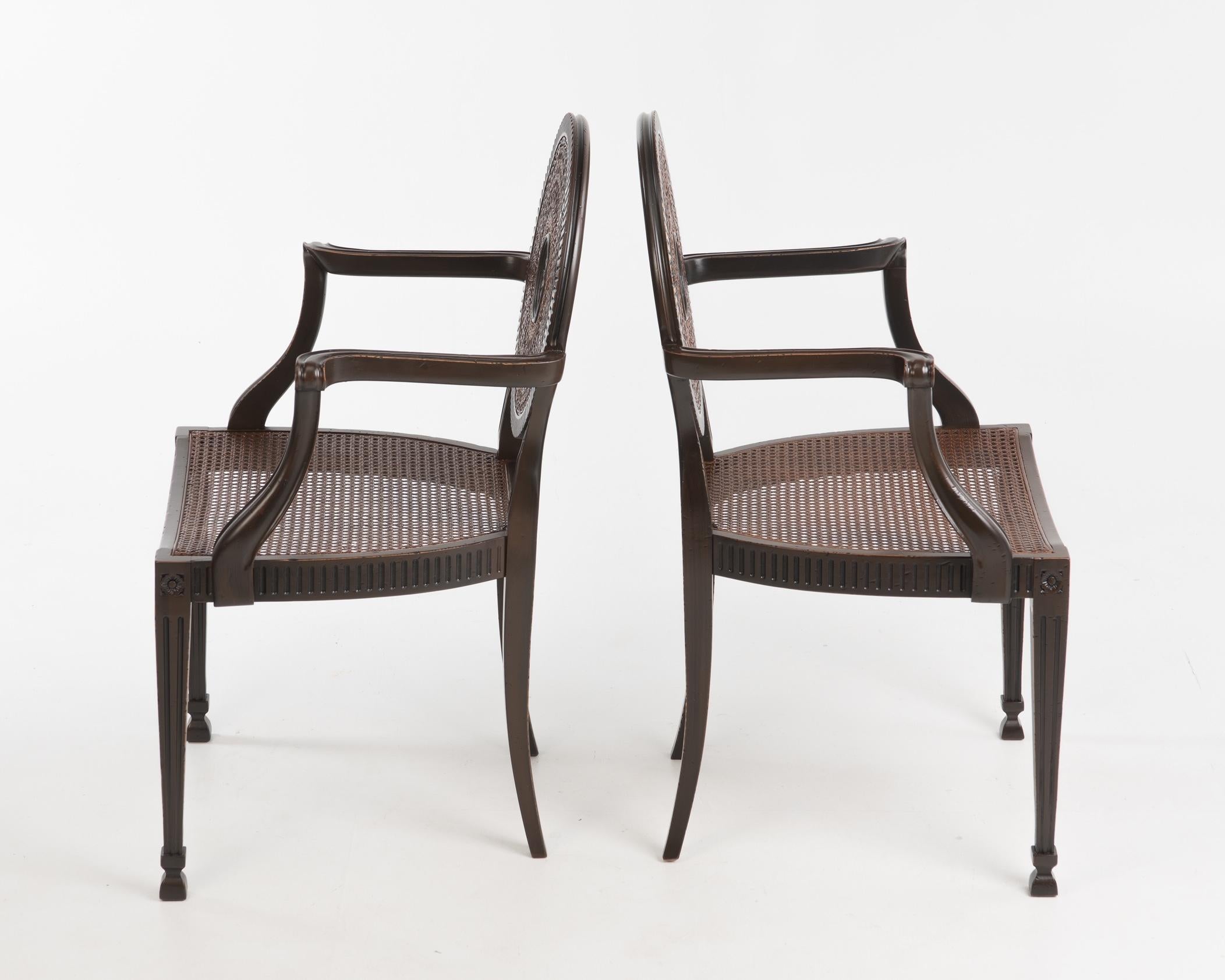 Beautiful Pair of Italian Carved Wood and Caned Armchairs 3