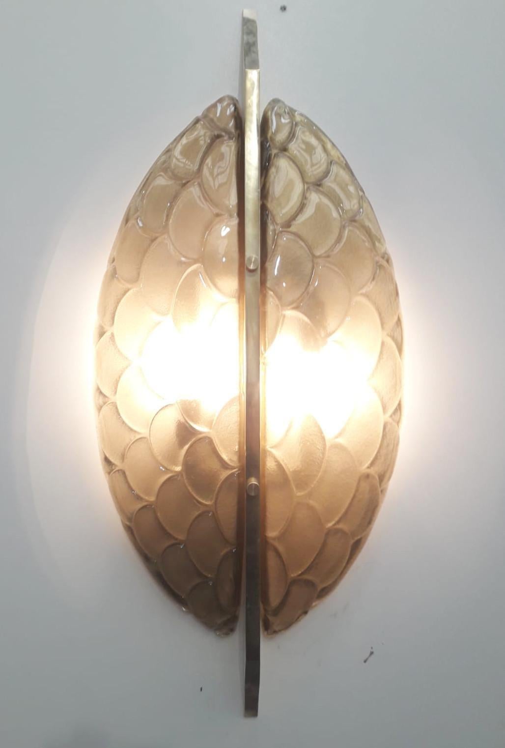 Beautiful Pair of Italian Sconces w/ Smoky Gold Murano Glass, 1980s In Good Condition In Los Angeles, CA