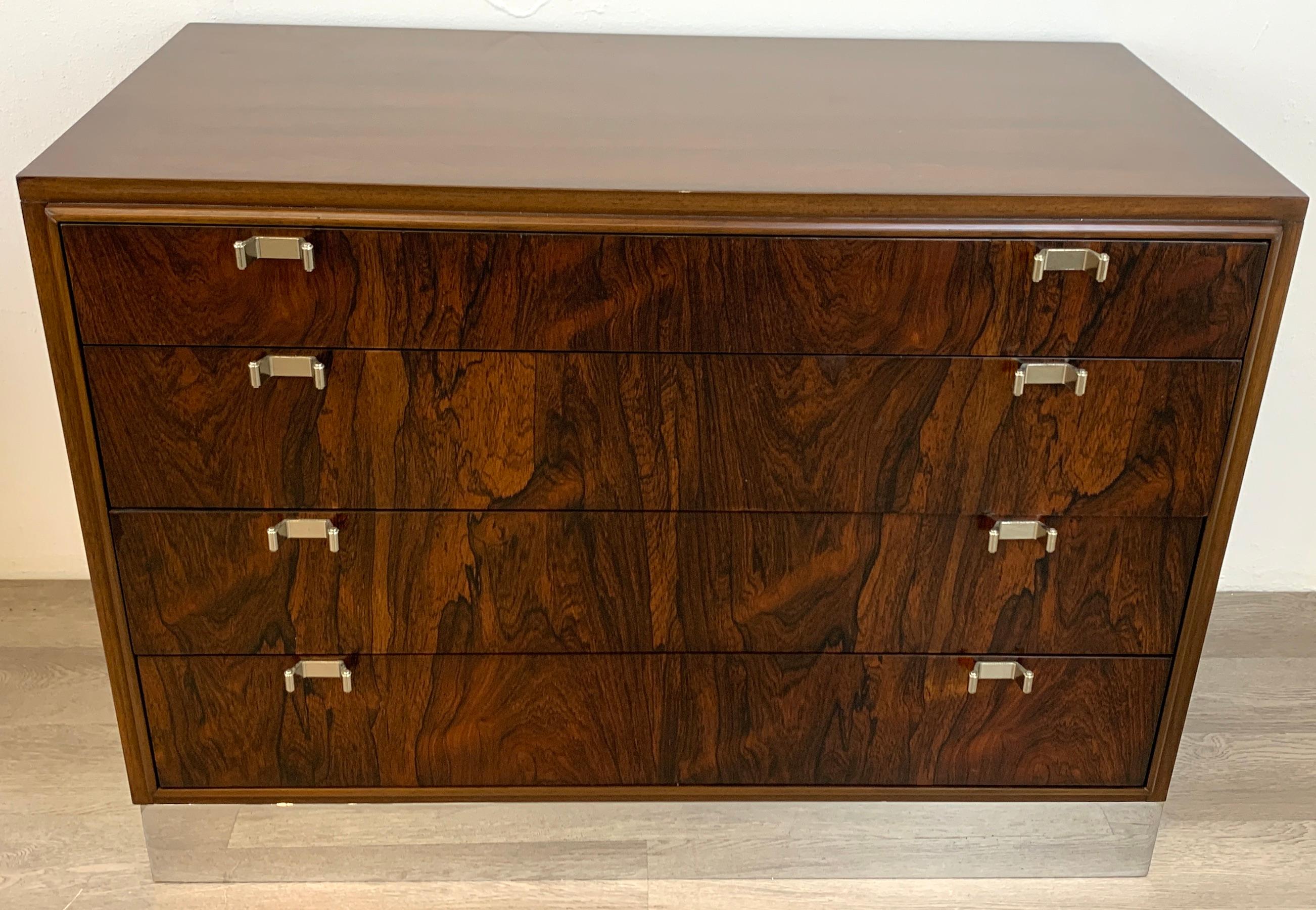 Beautiful Pair of John Stuart Rosewood and Chrome Chests, Restored For Sale 1