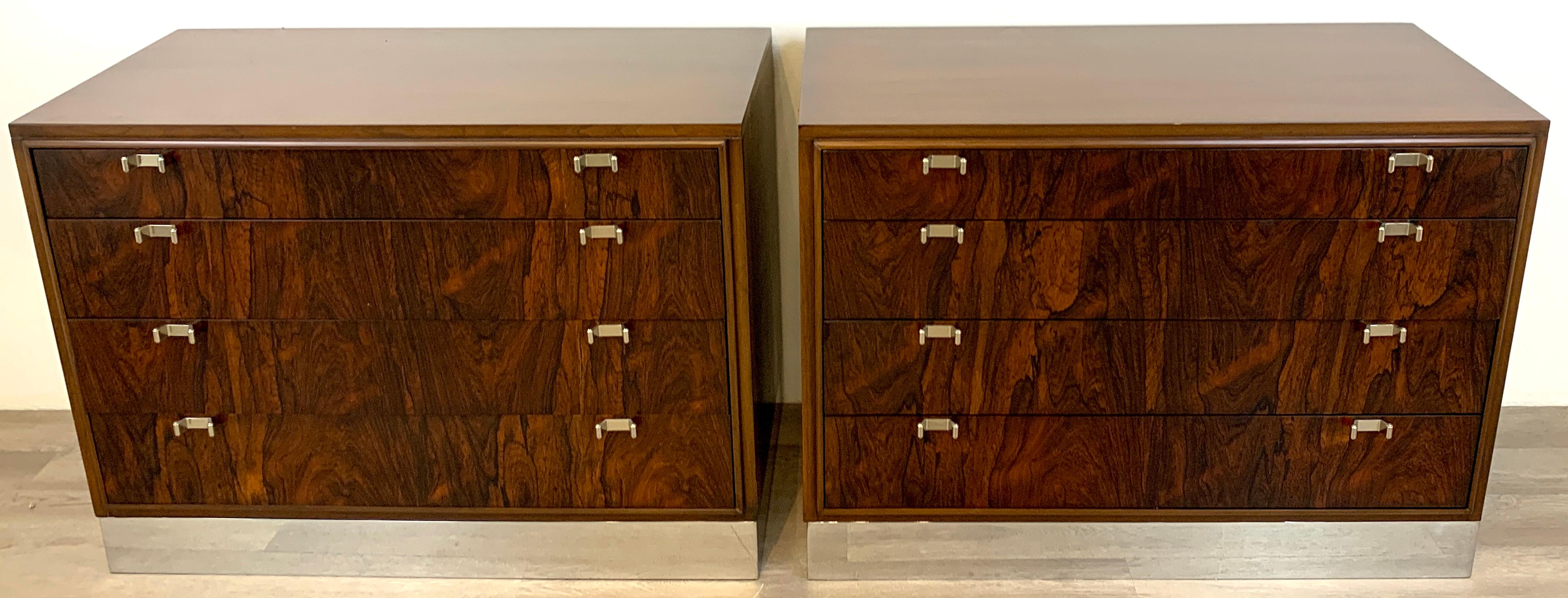 Mahogany Beautiful Pair of John Stuart Rosewood and Chrome Chests, Restored For Sale