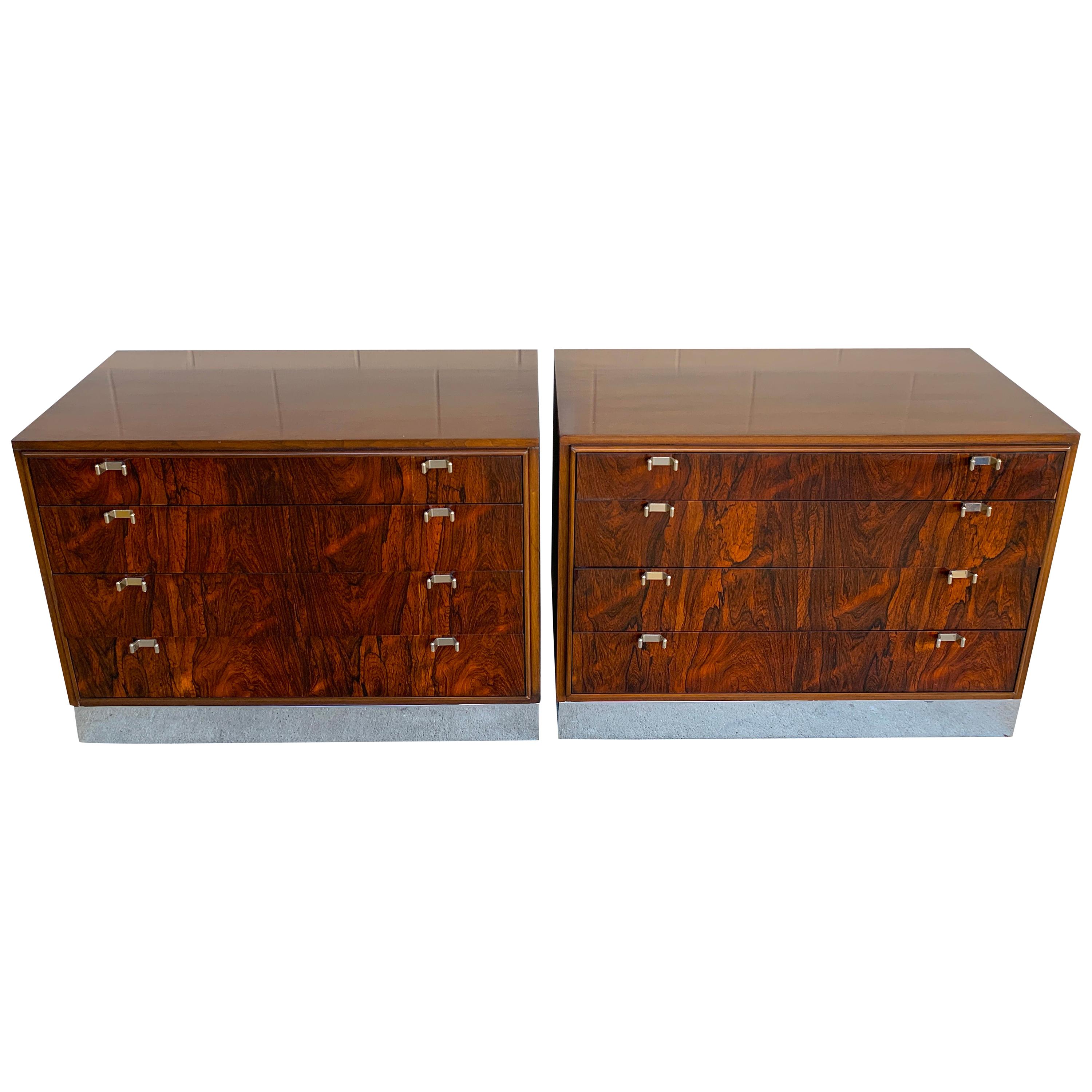 Beautiful Pair of John Stuart Rosewood and Chrome Chests, Restored For Sale