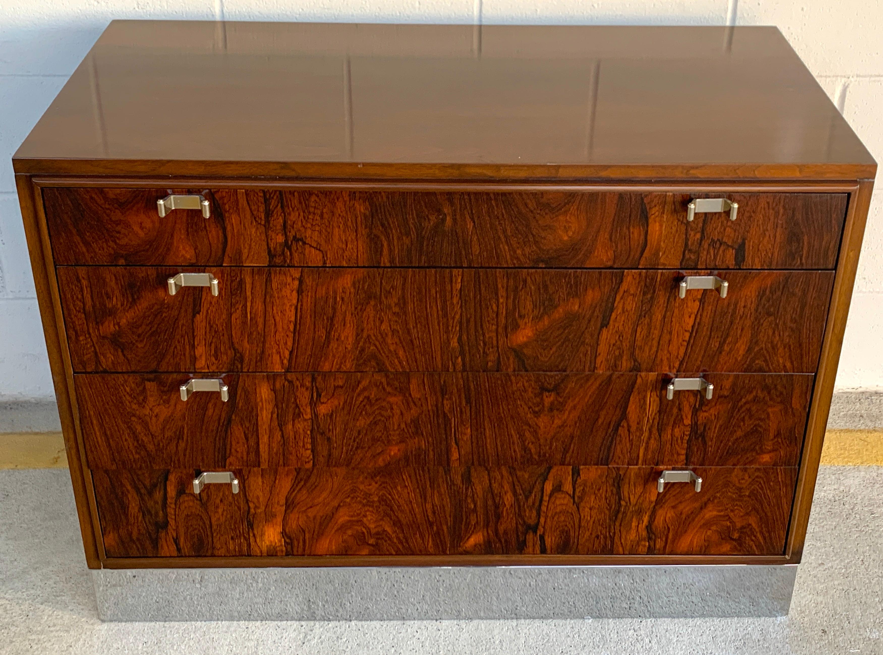 American Beautiful Pair of John Stuart Rosewood and Chrome Chests, Restored For Sale