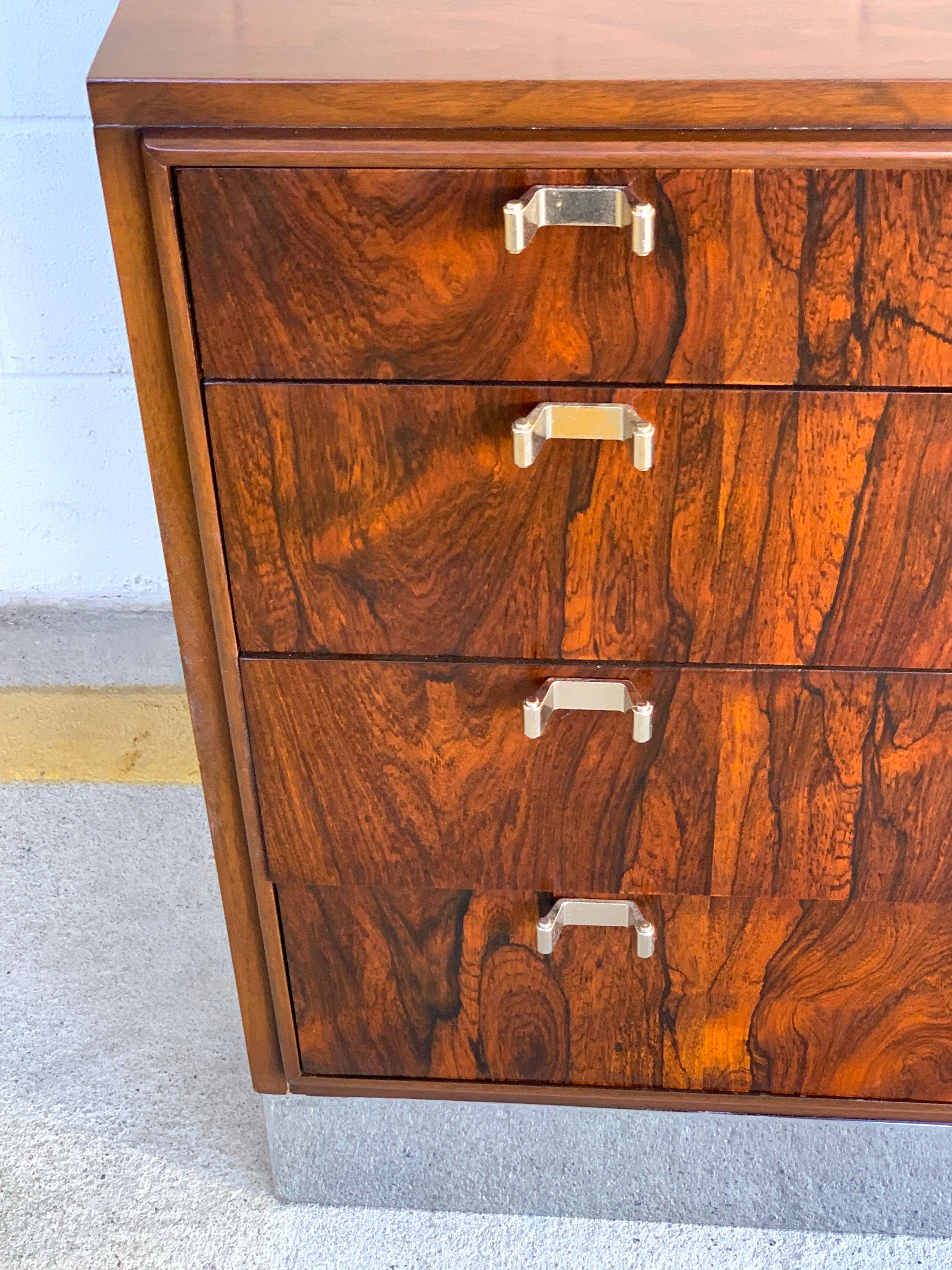 Beautiful Pair of John Stuart Rosewood and Chrome Chests, Restored In Good Condition For Sale In Atlanta, GA