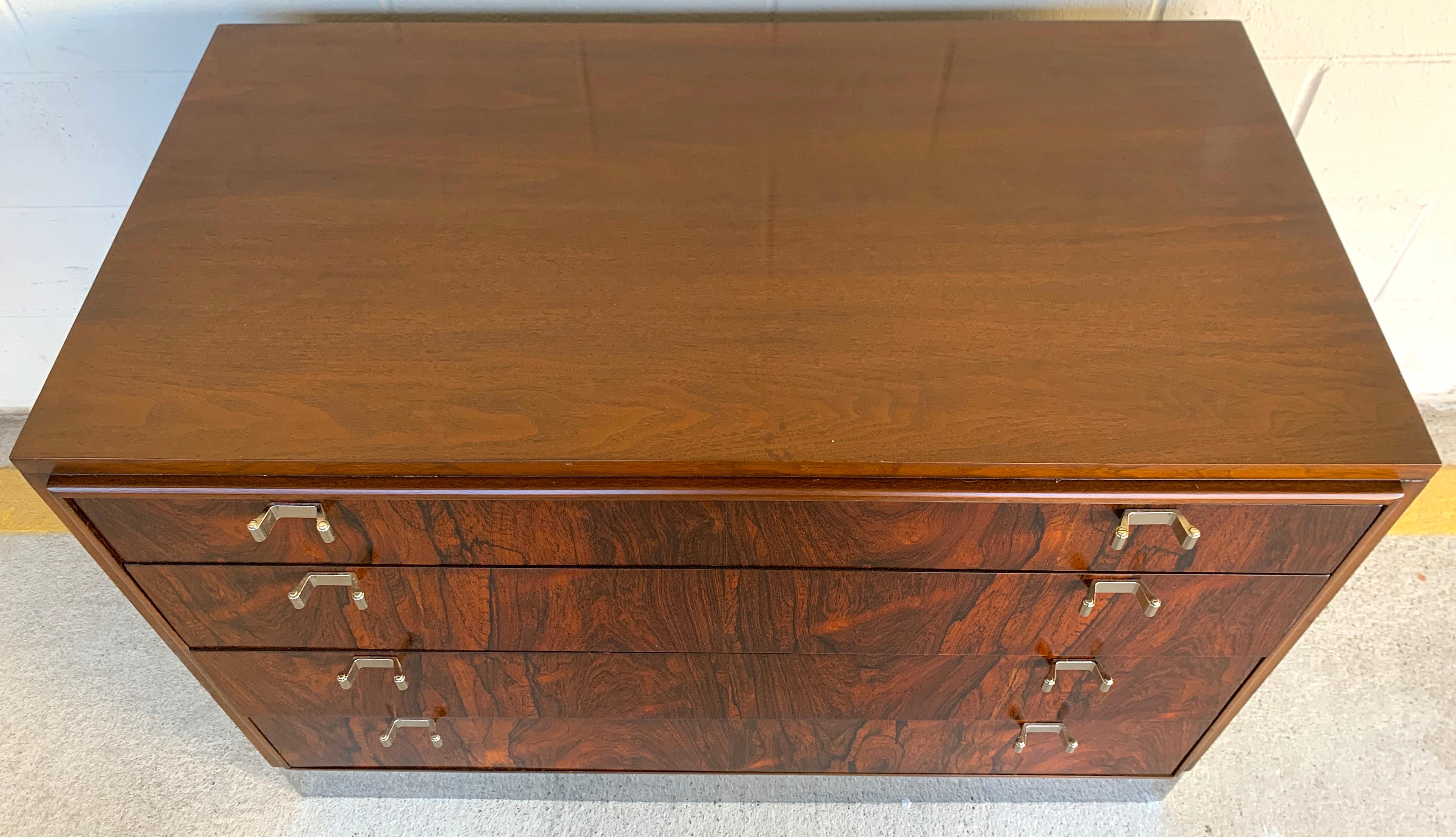 20th Century Beautiful Pair of John Stuart Rosewood and Chrome Chests, Restored For Sale