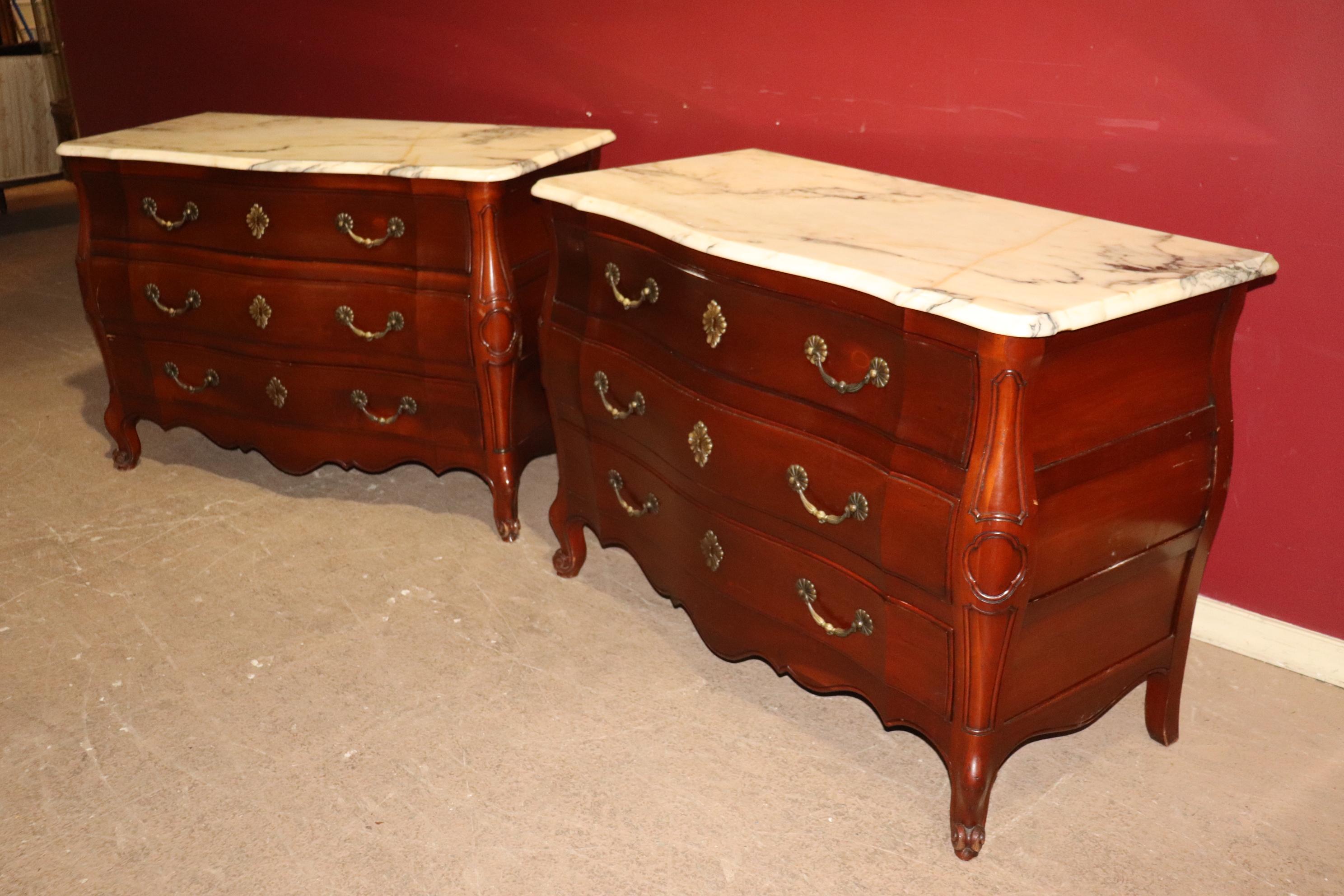 Beautiful Pair of John Widdicomb Marble Top Louis XV Commodes, Circa 1960 5