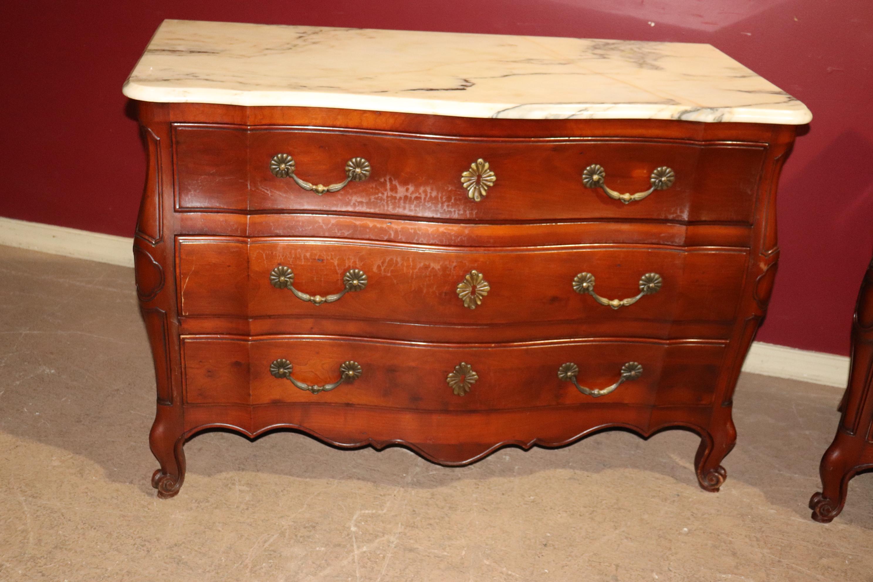 Mid-20th Century Beautiful Pair of John Widdicomb Marble Top Louis XV Commodes, Circa 1960