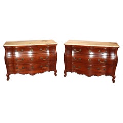 Beautiful Pair of John Widdicomb Marble Top Louis XV Commodes, Circa 1960